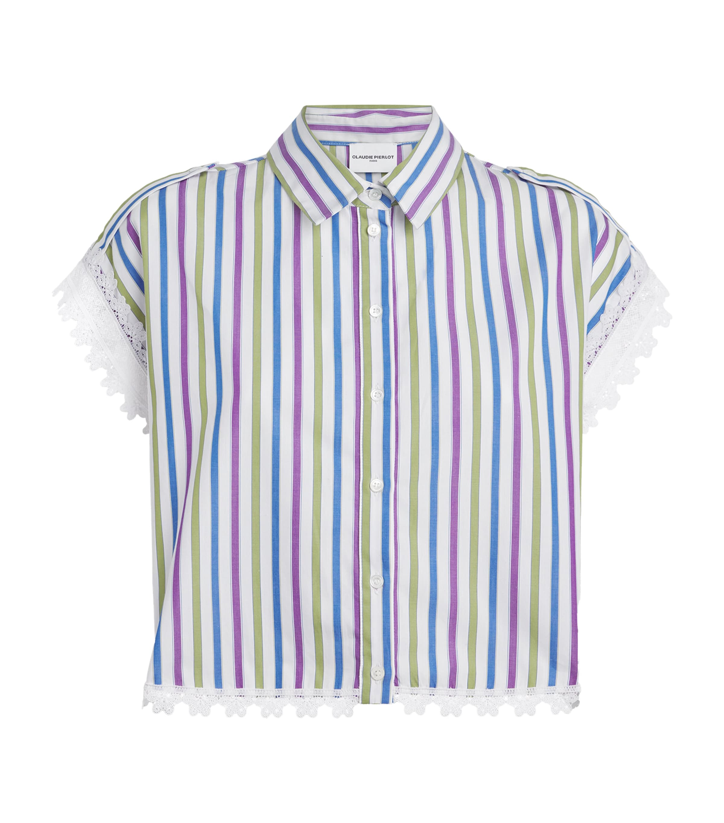 Claudie Pierlot Womens Lace-Trim Stripe Shirt Multicolored Image 1