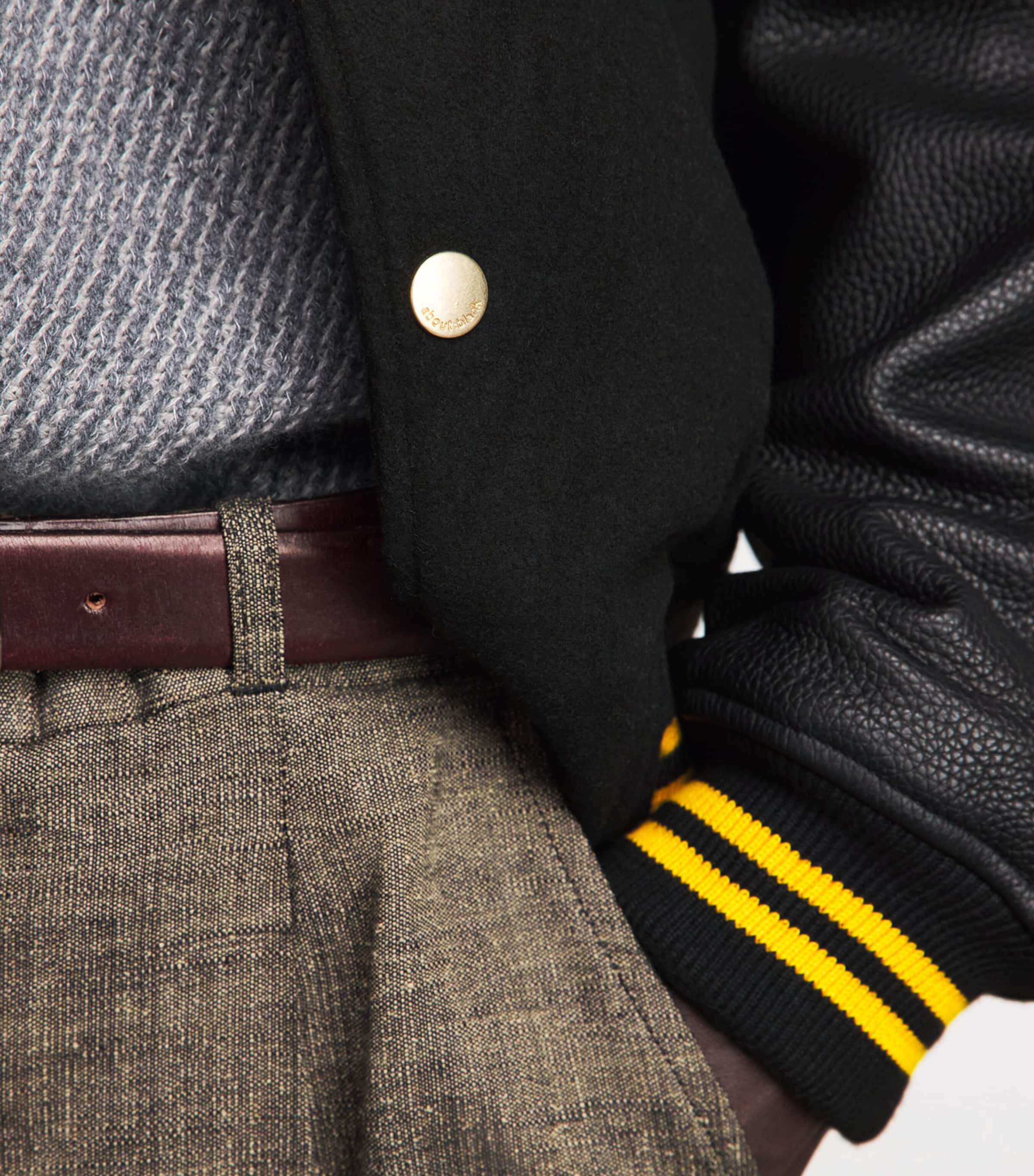 about:blank Mens Leather-Wool Letterman Jacket Black Image 3