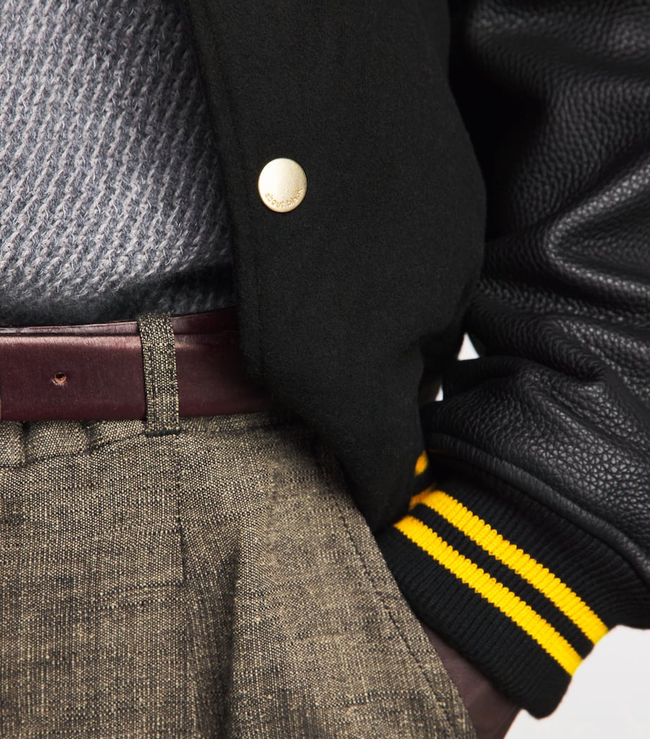 about:blank Mens Leather-Wool Letterman Jacket Black Image 3