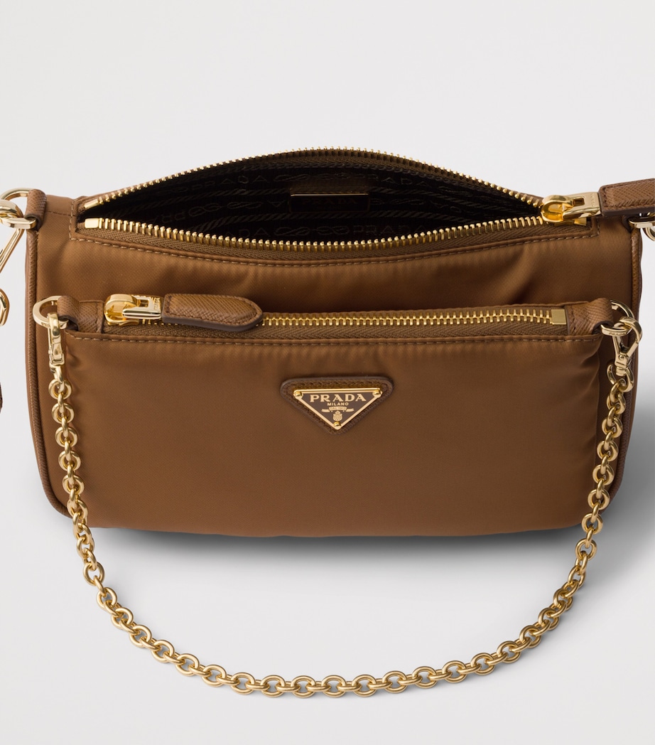 Prada Re-Nylon and Saffiano Leather Shoulder Bag Brown Image 4