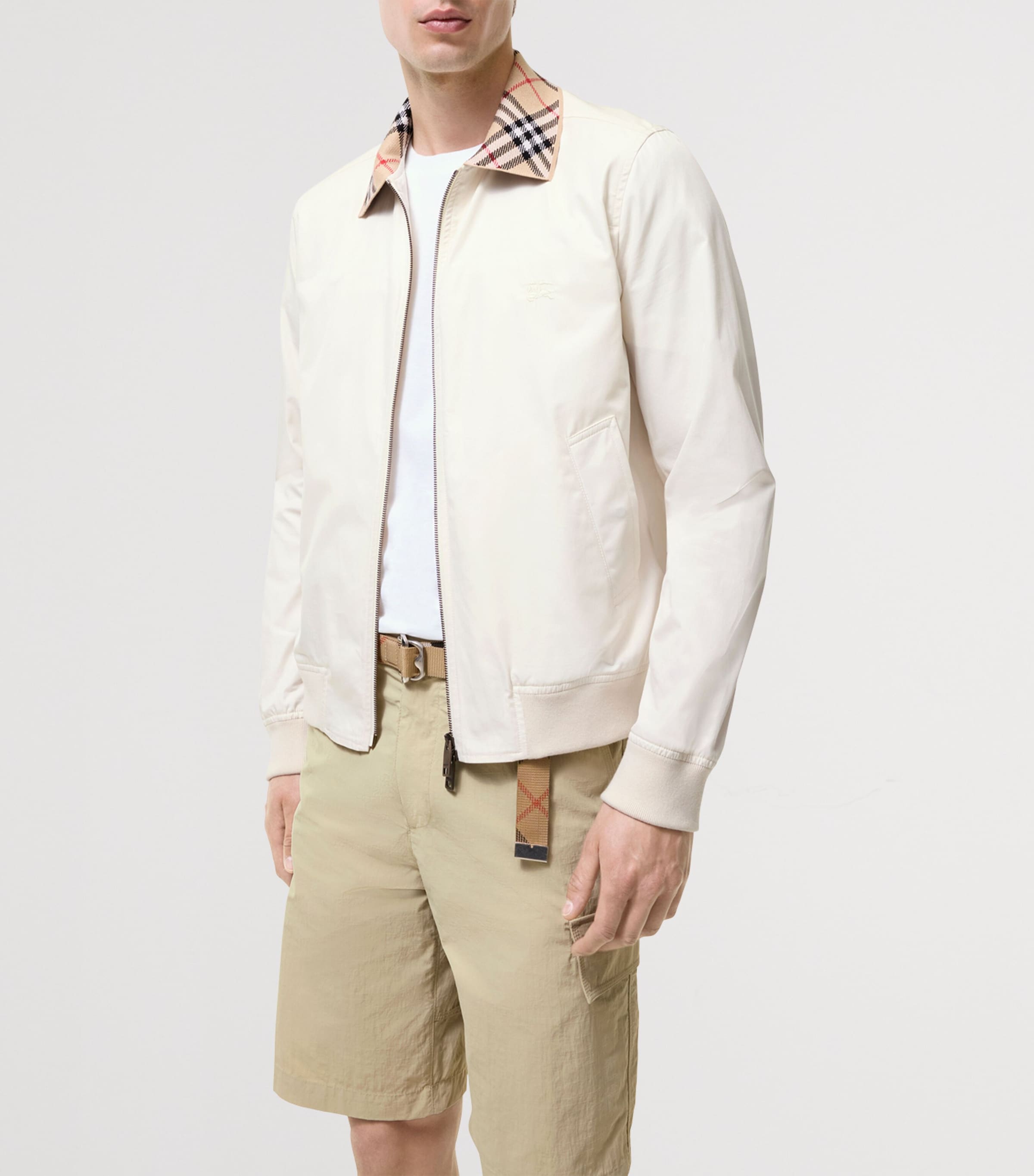 Burberry Mens Cotton Gabardine Harrington Jacket Tundra White Image 2