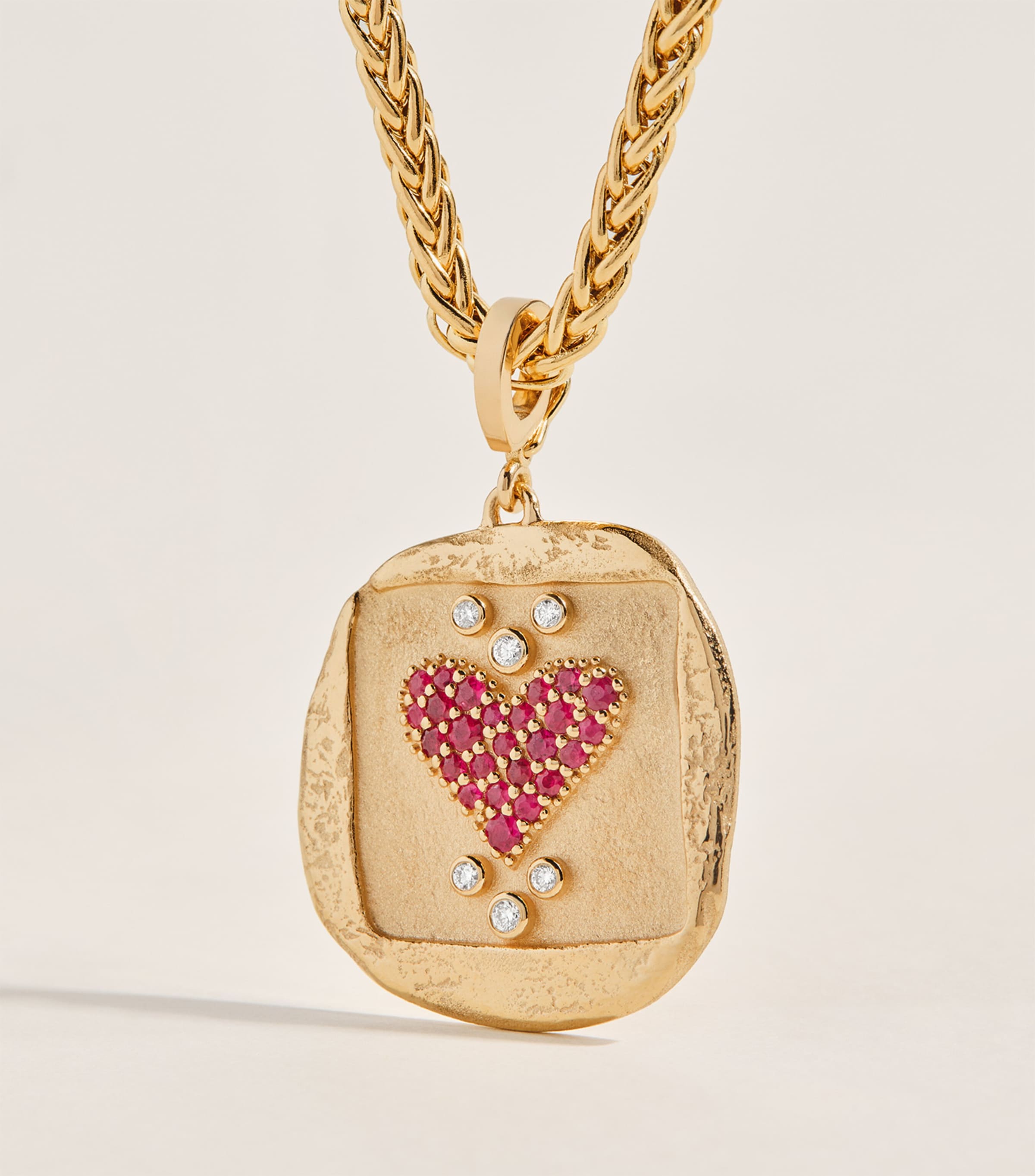 Azlee Large Yellow Gold, Diamond and Pavé Ruby Coin Amour Charm Yellow Gold Image 4