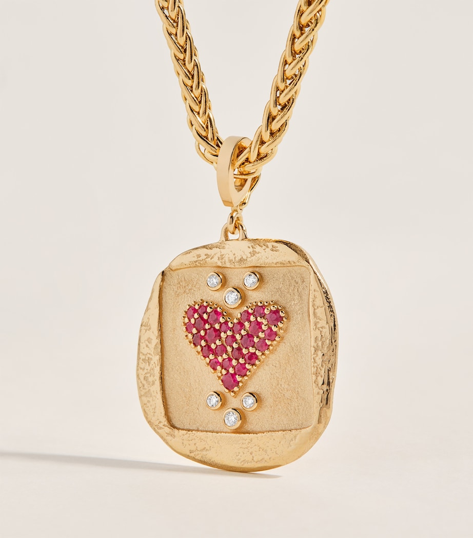 Azlee Large Yellow Gold, Diamond and Pavé Ruby Coin Amour Charm Yellow Gold Image 4