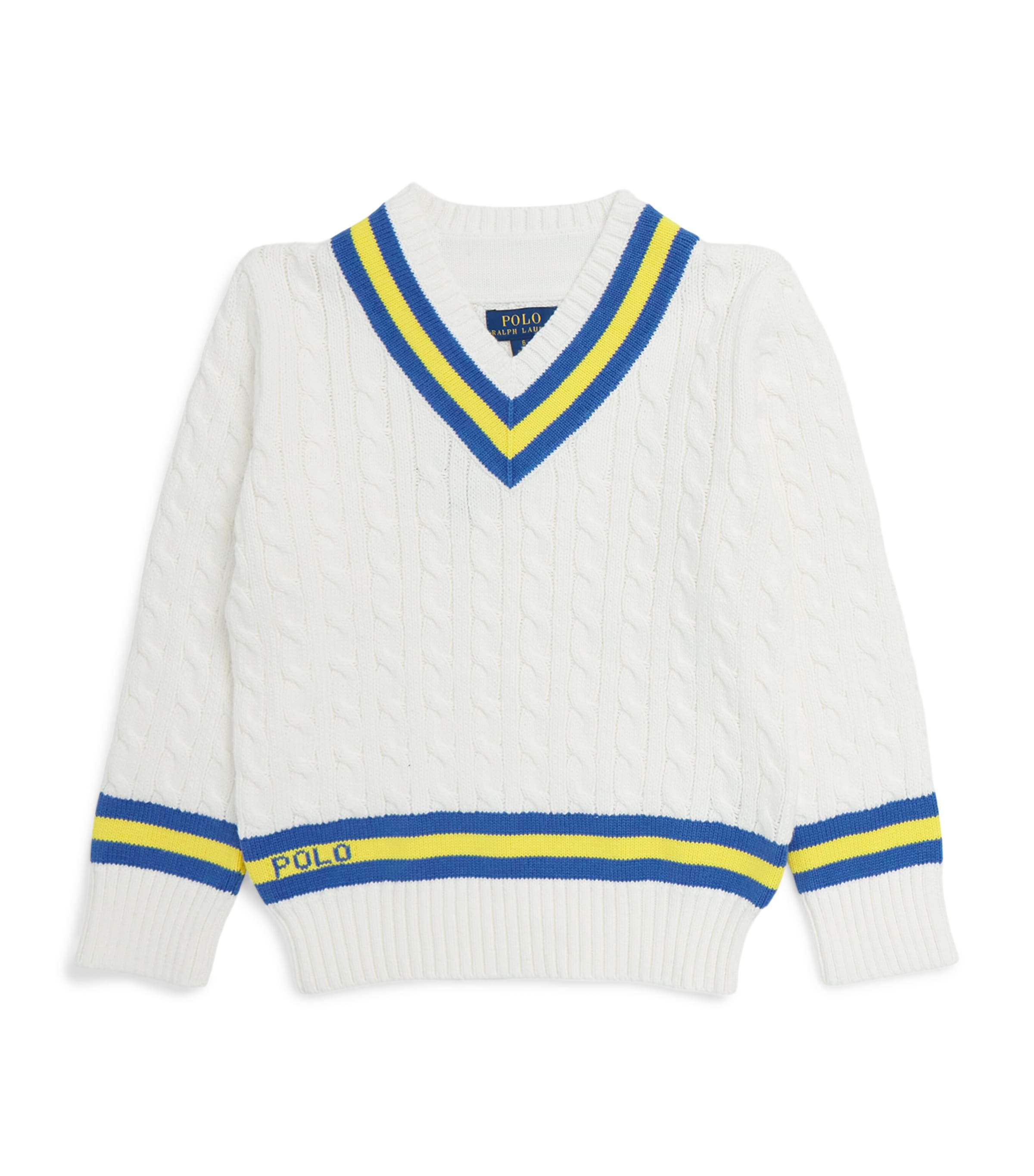 Ralph Lauren Kids Cotton Stripe V-Neck Sweater (2-7 Years) White Image 1
