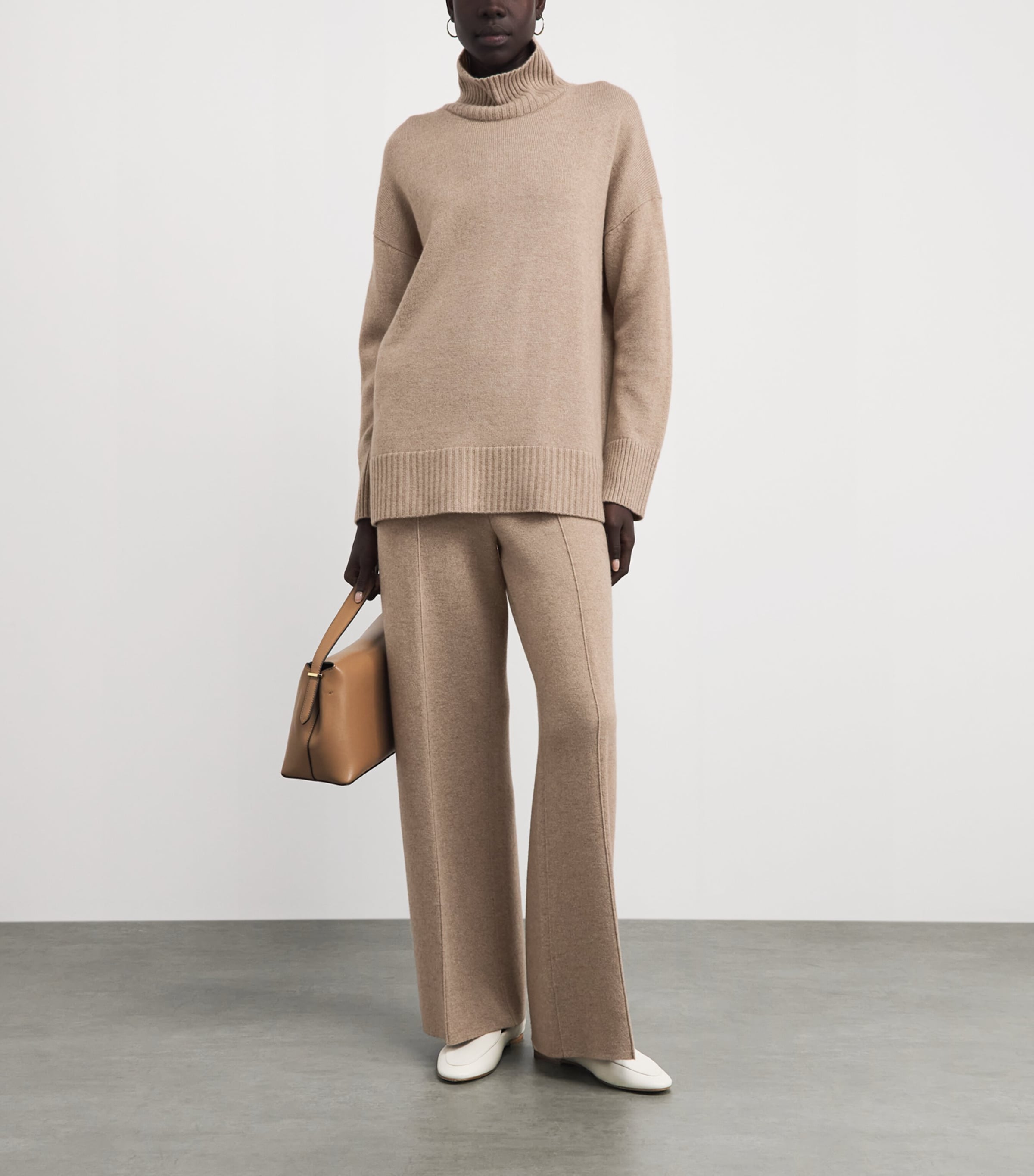 Lafayette 148 Womens Cashmere-Blend Trousers Hickory Melange Image 2