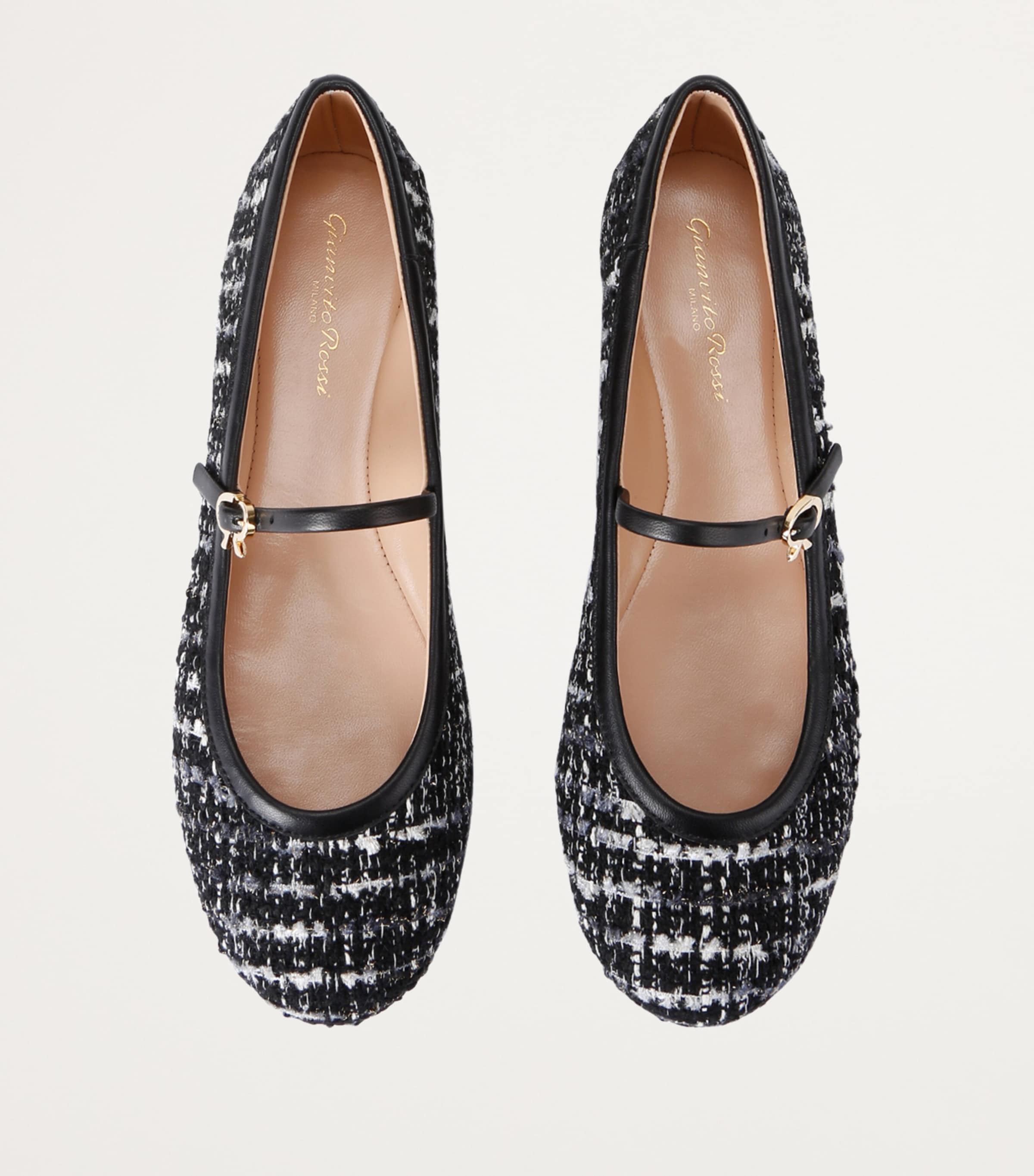 Gianvito Rossi Tweed Carla Ballet Flats Blk/white Image 6