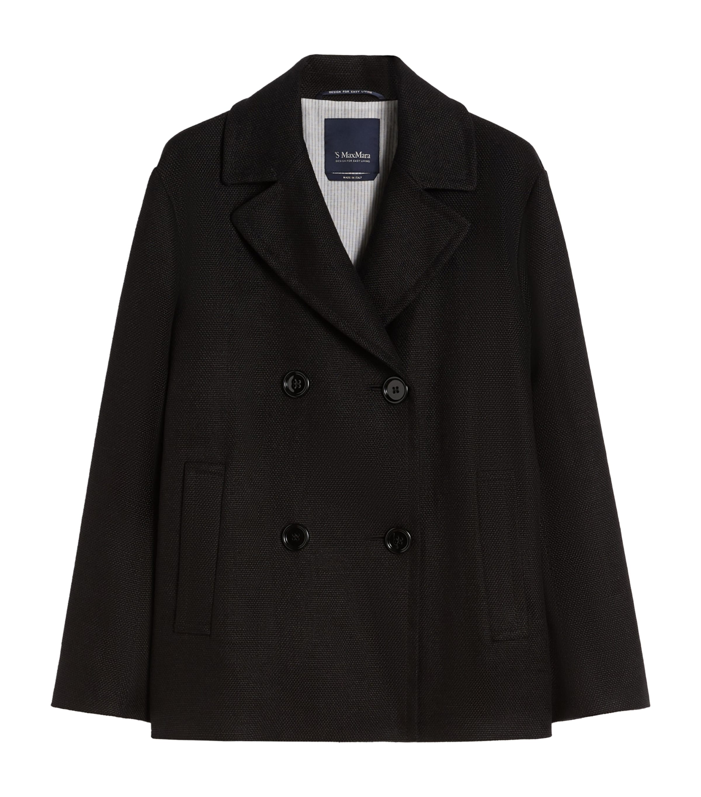 Max Mara Womens Linen-Blend Double-Breasted Arco Jacket Black Image 1