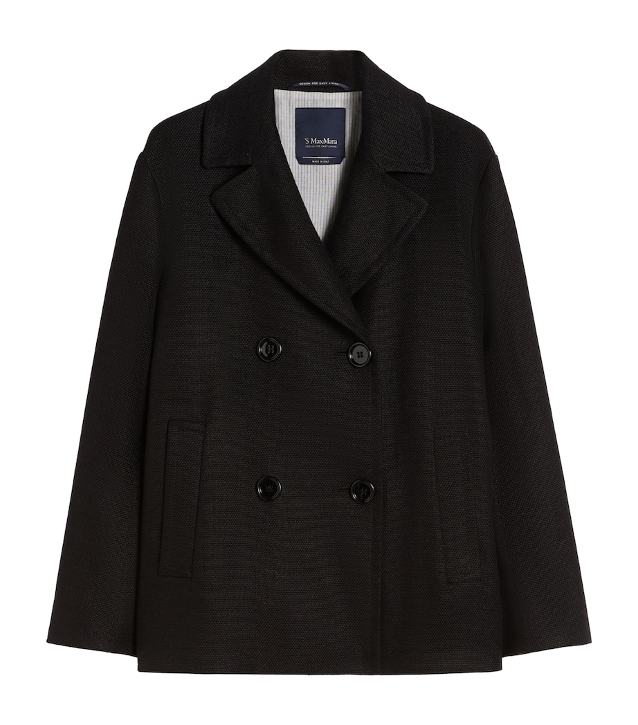 Max Mara Womens Linen-Blend Double-Breasted Arco Jacket Black Image 1