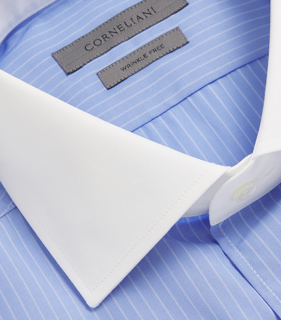 Contrast-Collar Pinstripe Shirt BLUE 005 Image 5