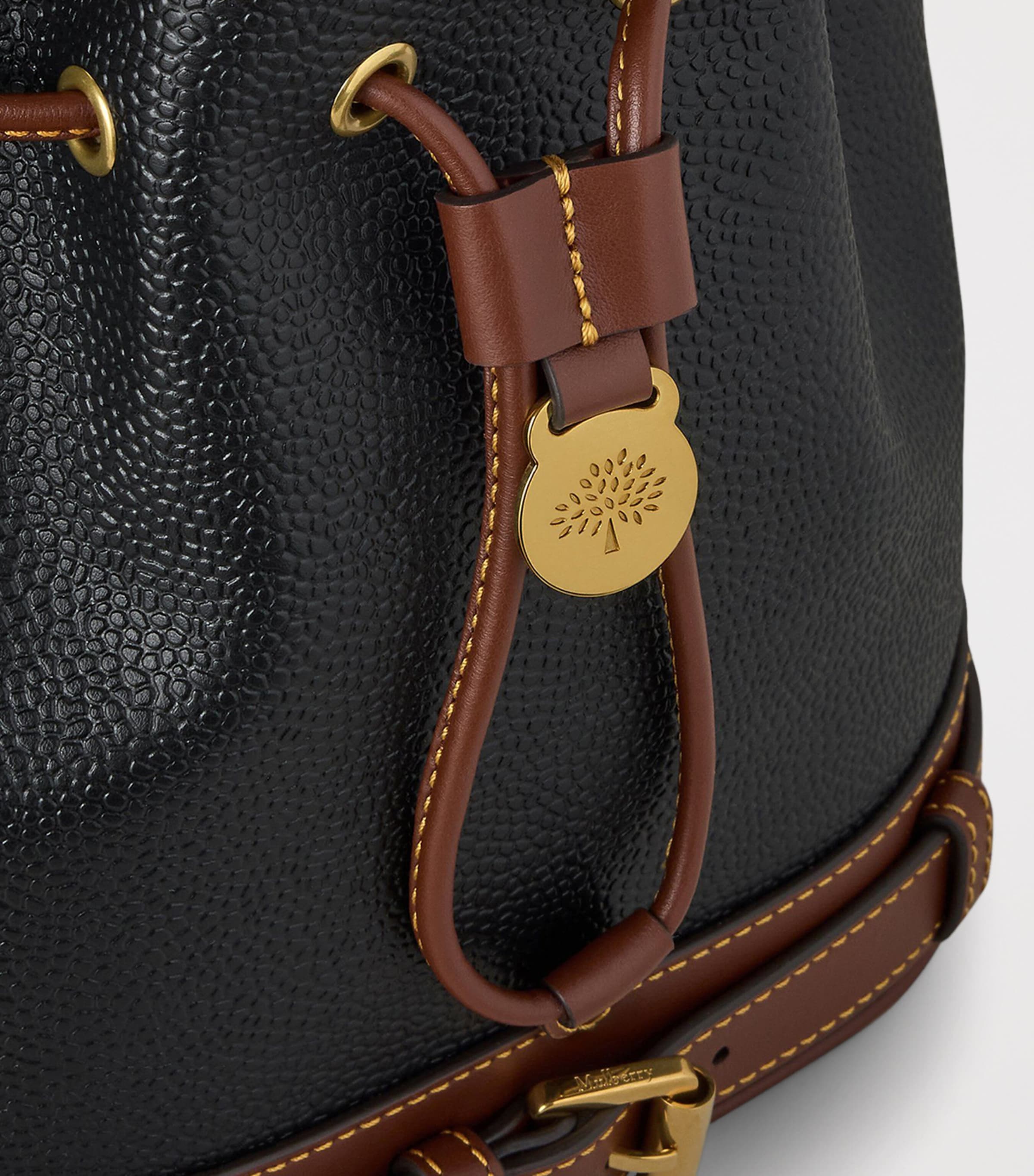 Mulberry Small Leather-Trim Bucket Bag Black Cognac Image 5