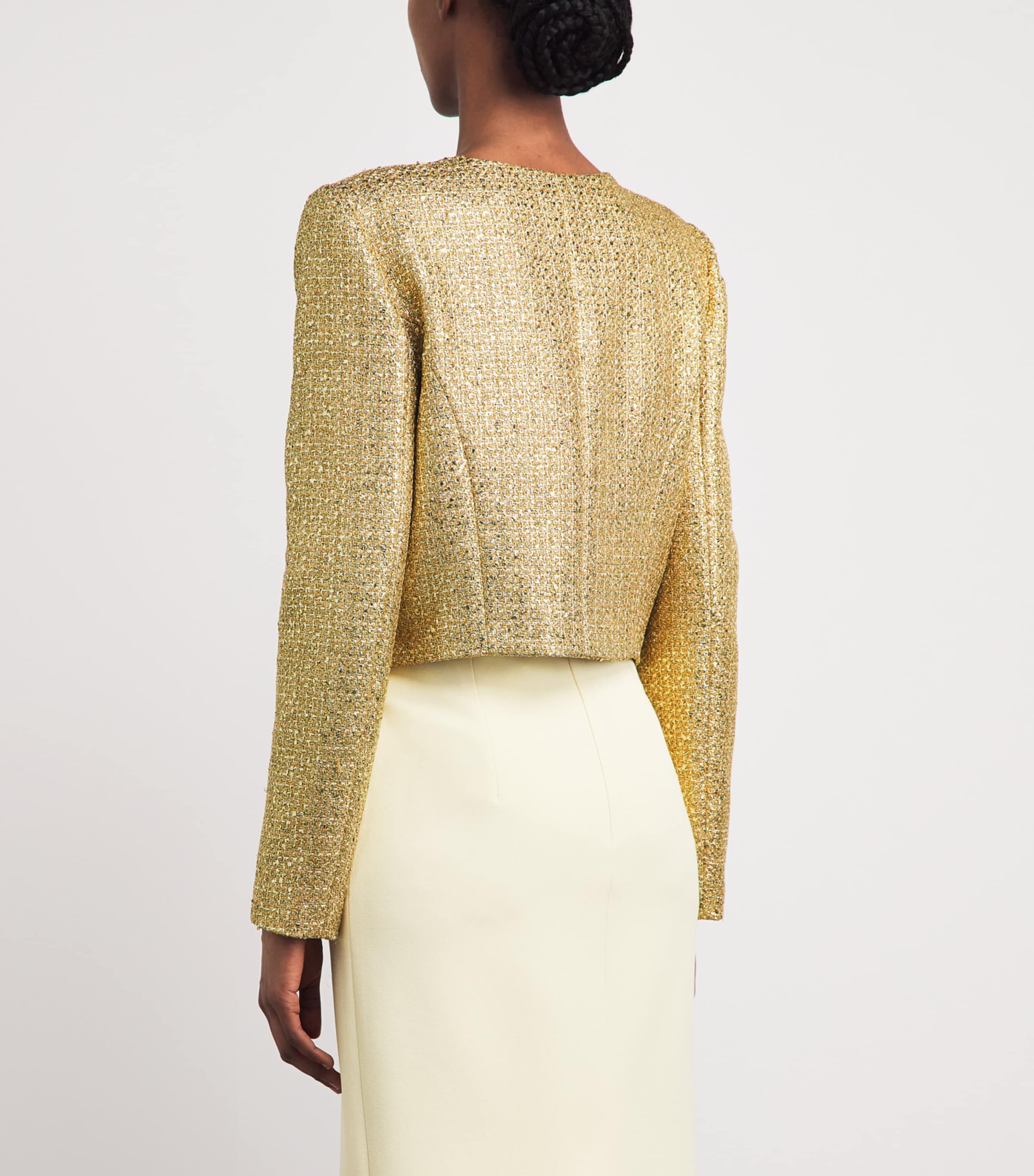 Carolina Herrera Womens Metallic Cropped Collarless Jacket Gold Image 5