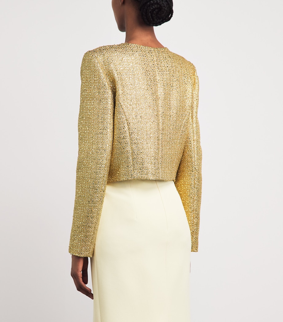 Carolina Herrera Womens Metallic Cropped Collarless Jacket Gold Image 5