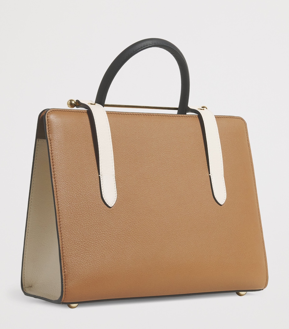 Strathberry Midi Leather Tote Bag Clay/white/black Image 3