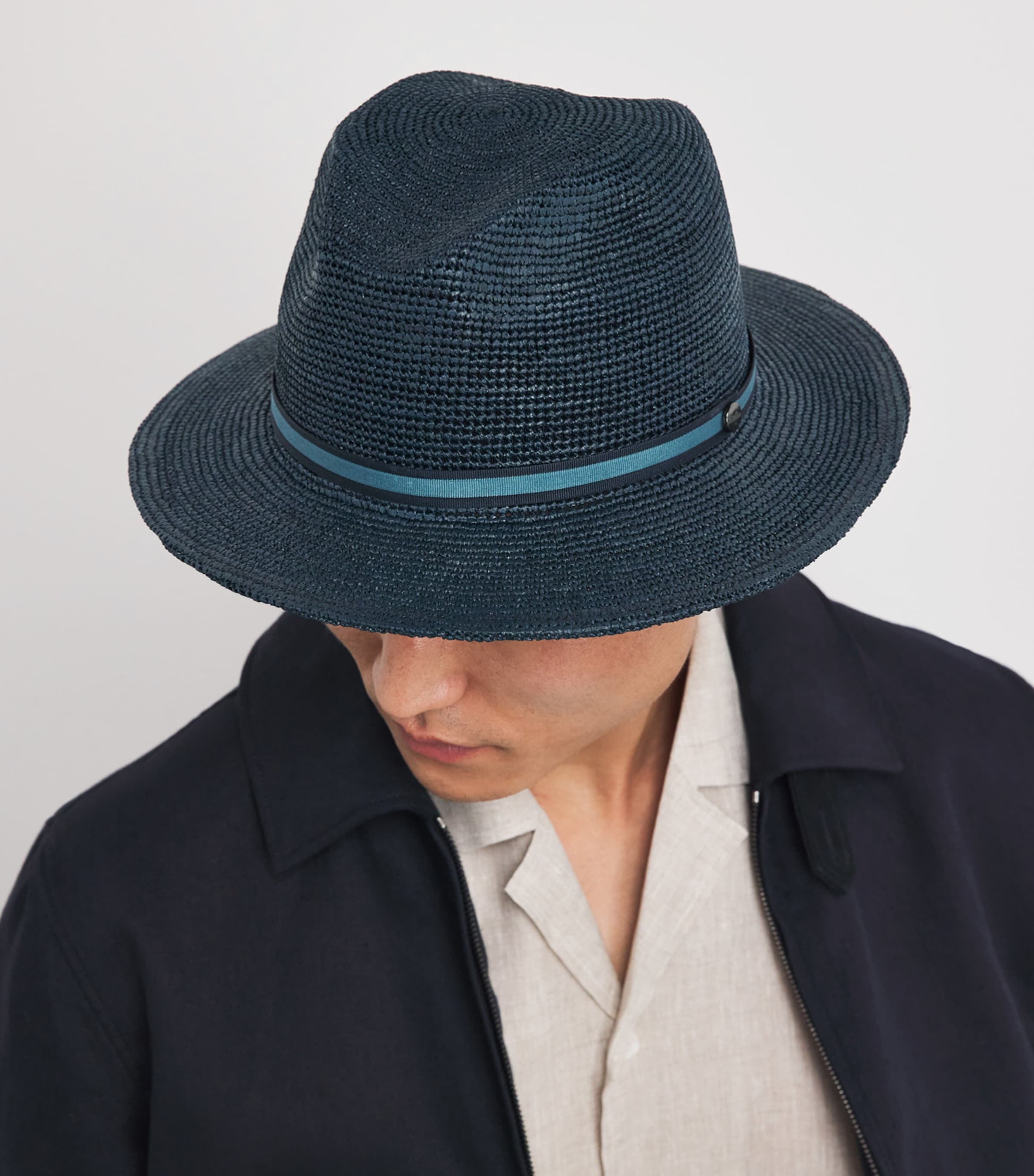 Borsalino Raffia Crocheted Argentina Fedora Navy Cinta Image 2