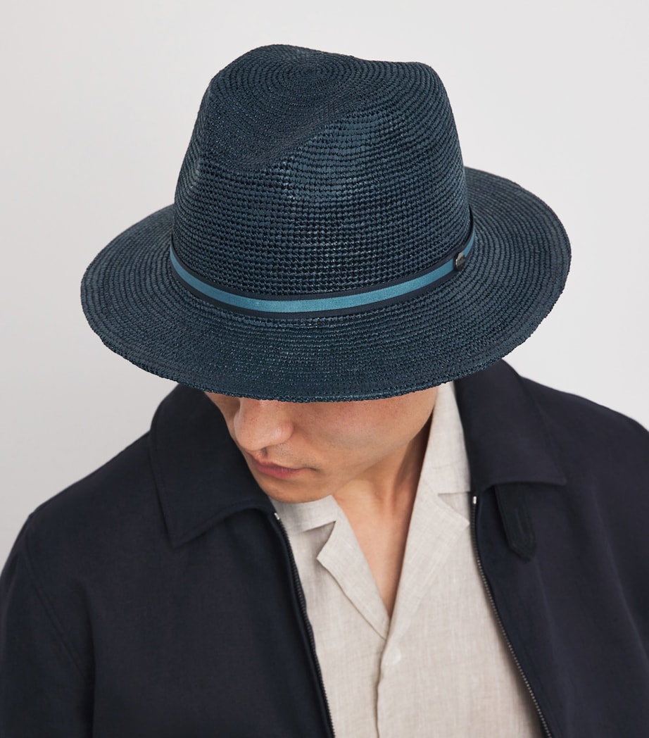 Borsalino Raffia Crocheted Argentina Fedora Navy Cinta Image 2