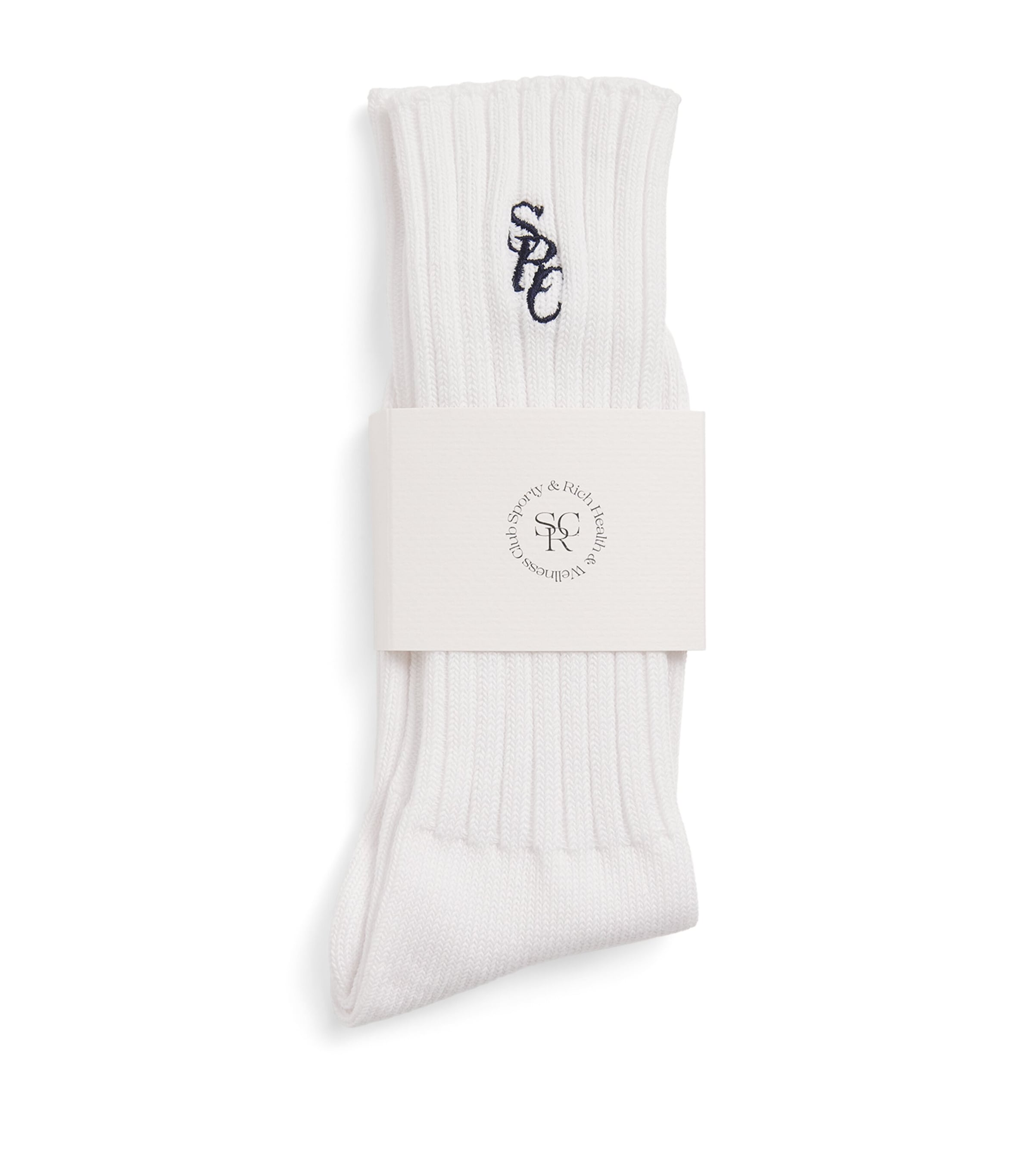 Sporty & Rich Womens Ribbed Embroidered Socks White Navy Image 1