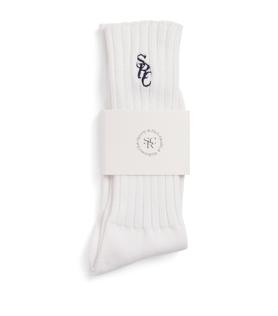 Sporty & Rich Womens Ribbed Embroidered Socks White Navy Image 1