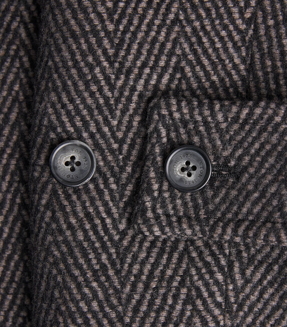 Eton Mens Wool Herringbone Raglan Coat Dark Brown Image 6