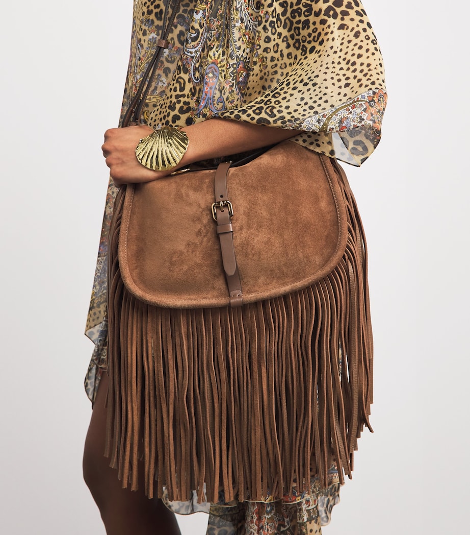 Etro Medium Suede Fringed Pony Shoulder Bag Sand Image 4