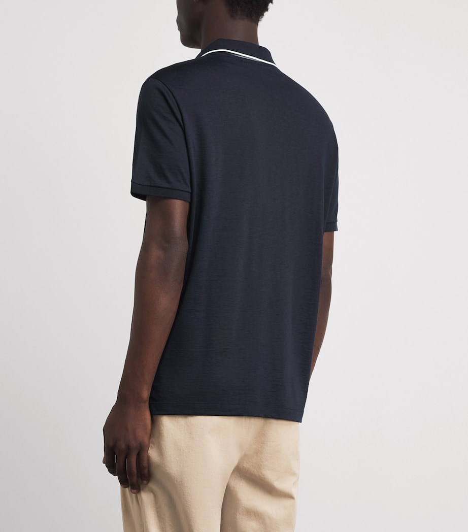 Paul & Shark Mens Silk-Cotton Open-Collar Polo Shirt Blue Image 5