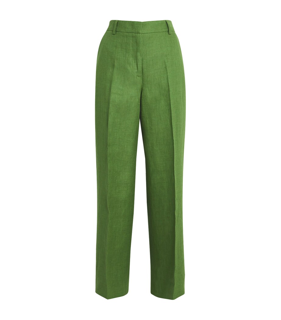 Linen Straight Tailored Trousers GREEN Image 1