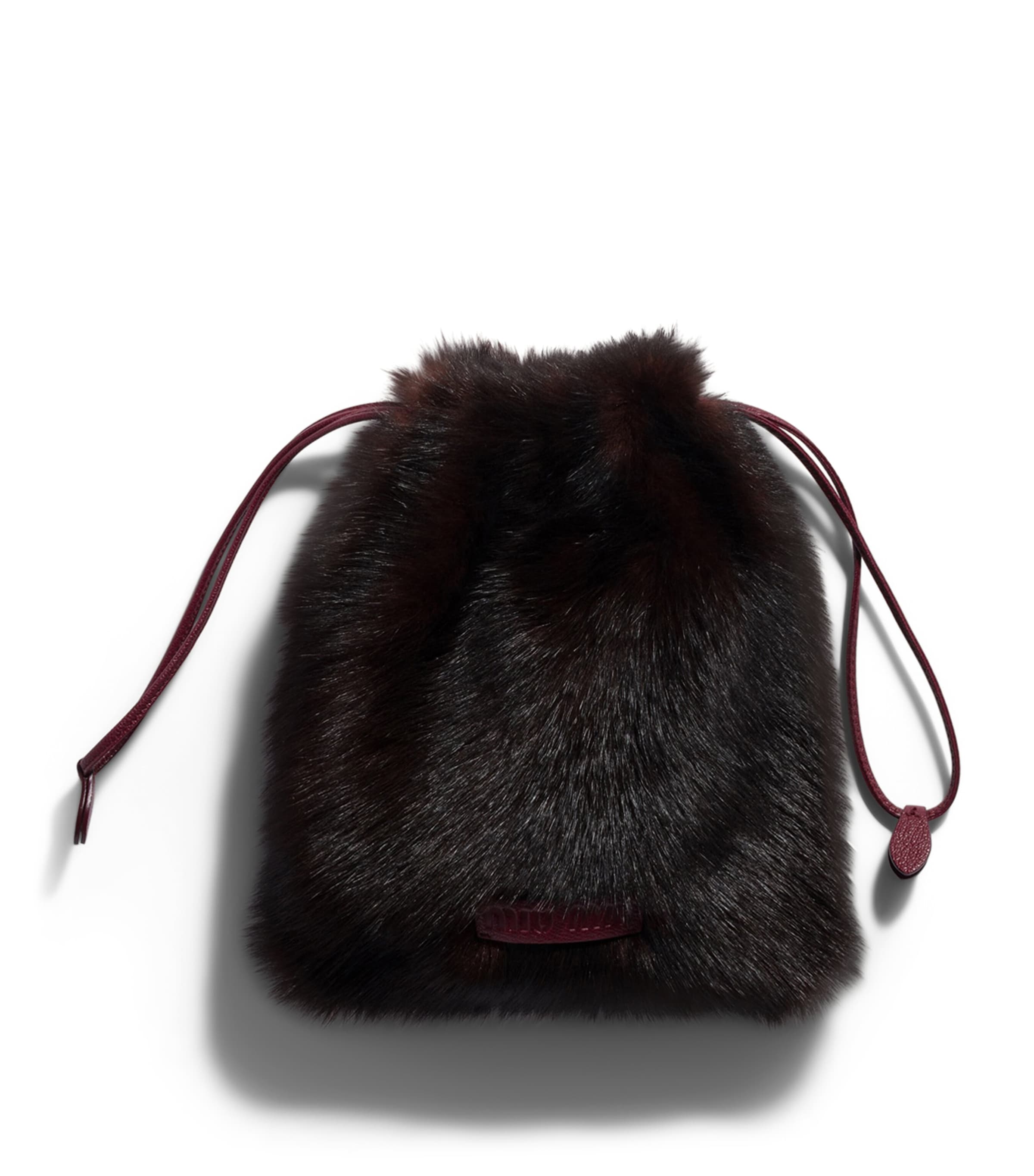 Miu Miu Shearling Drawstring Pouch Brown Image 1