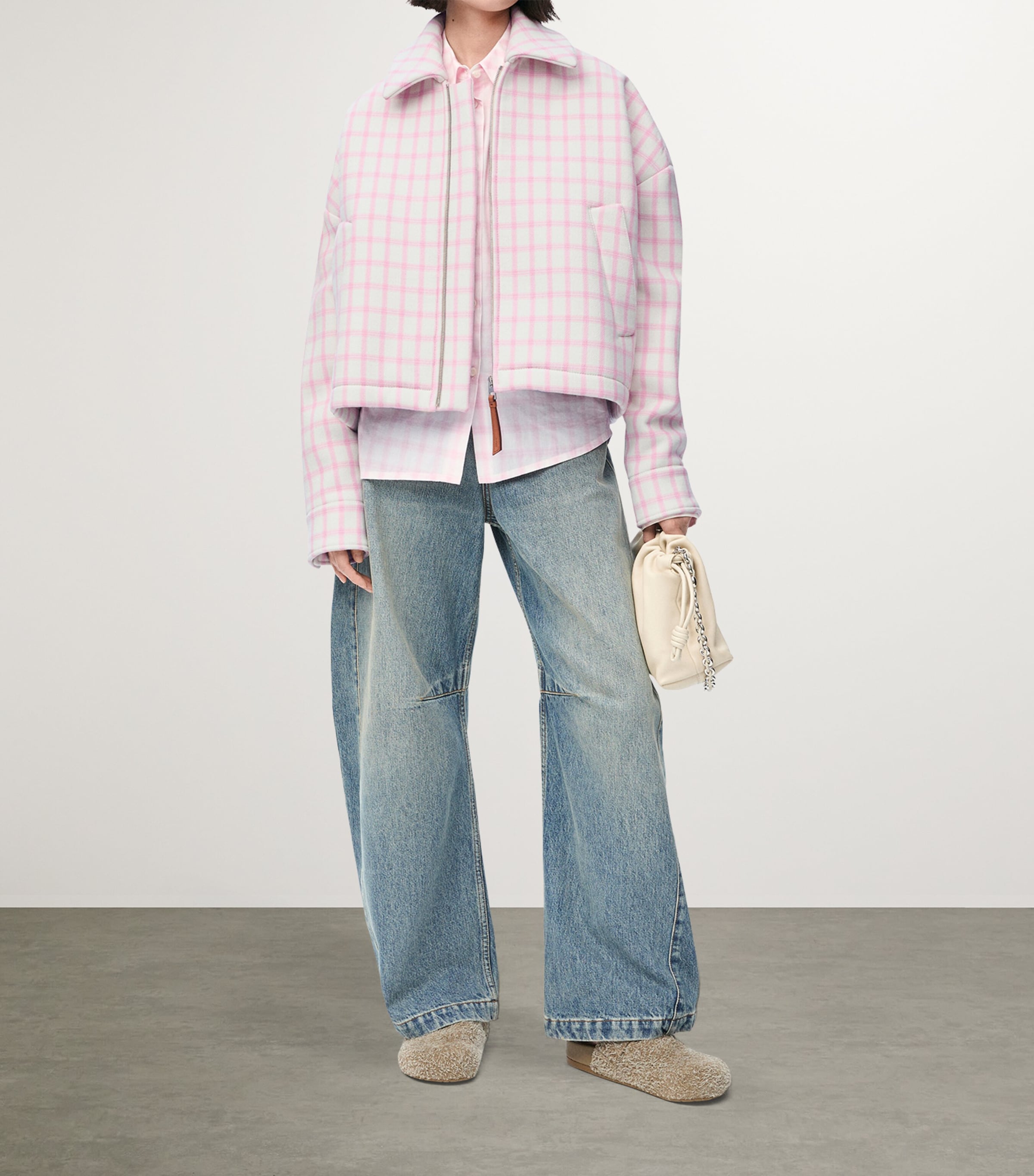 Wool-Blend Check-Print Jacket WHITE/PINK Image 2
