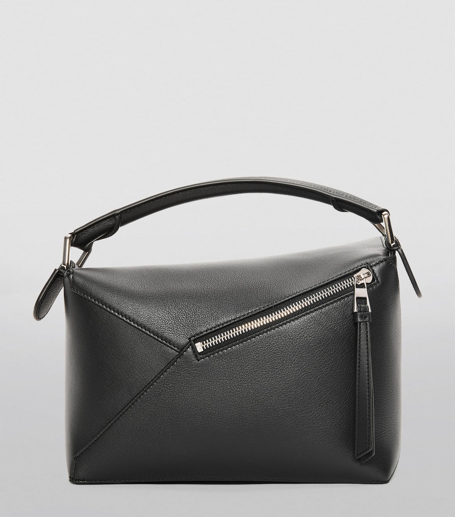 Small Leather Puzzle Edge Top-Handle Bag BLACK Image 3