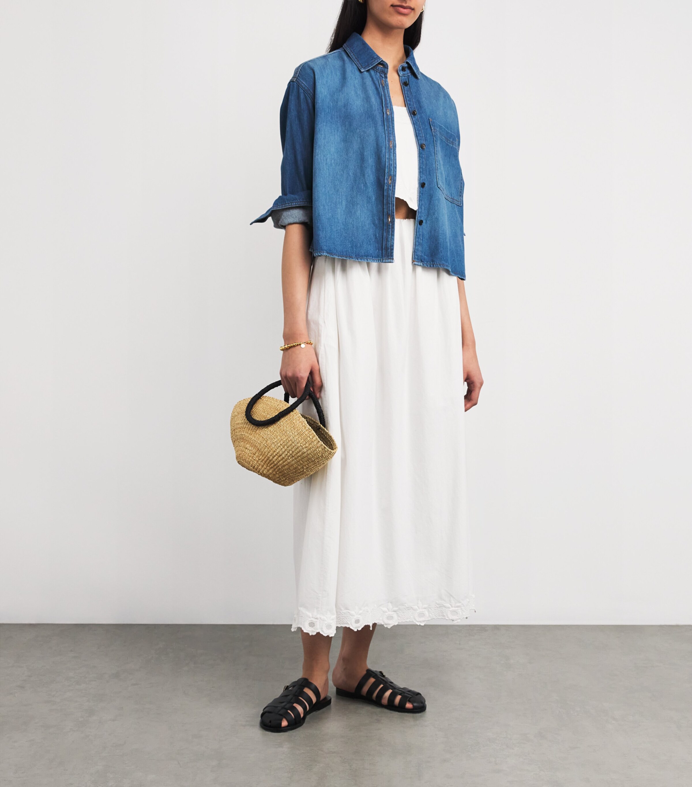 Cropped Denim Shirt WASHED MID BLUE Image 2