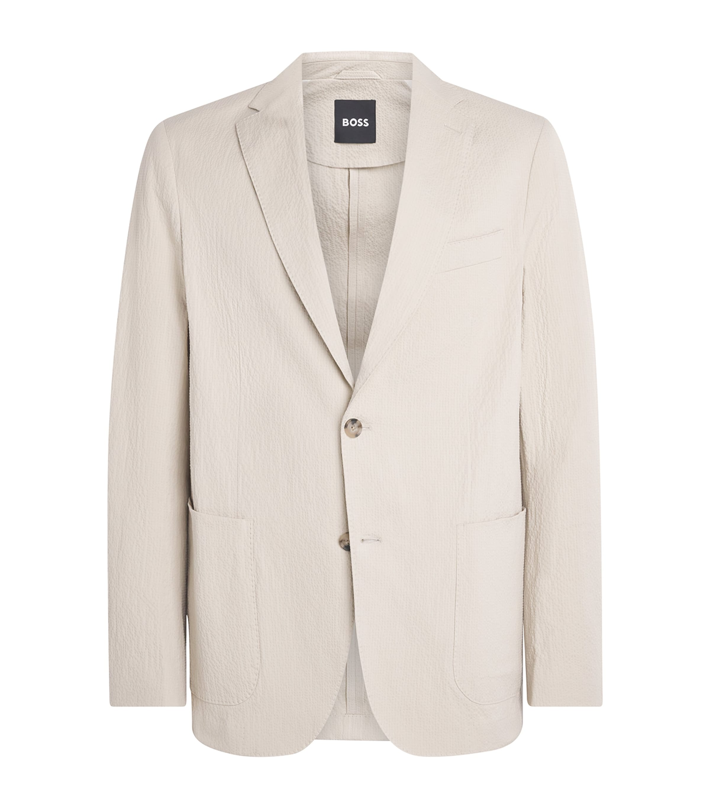 BOSS Mens Seersucker Hanry Blazer Open Beige Image 1