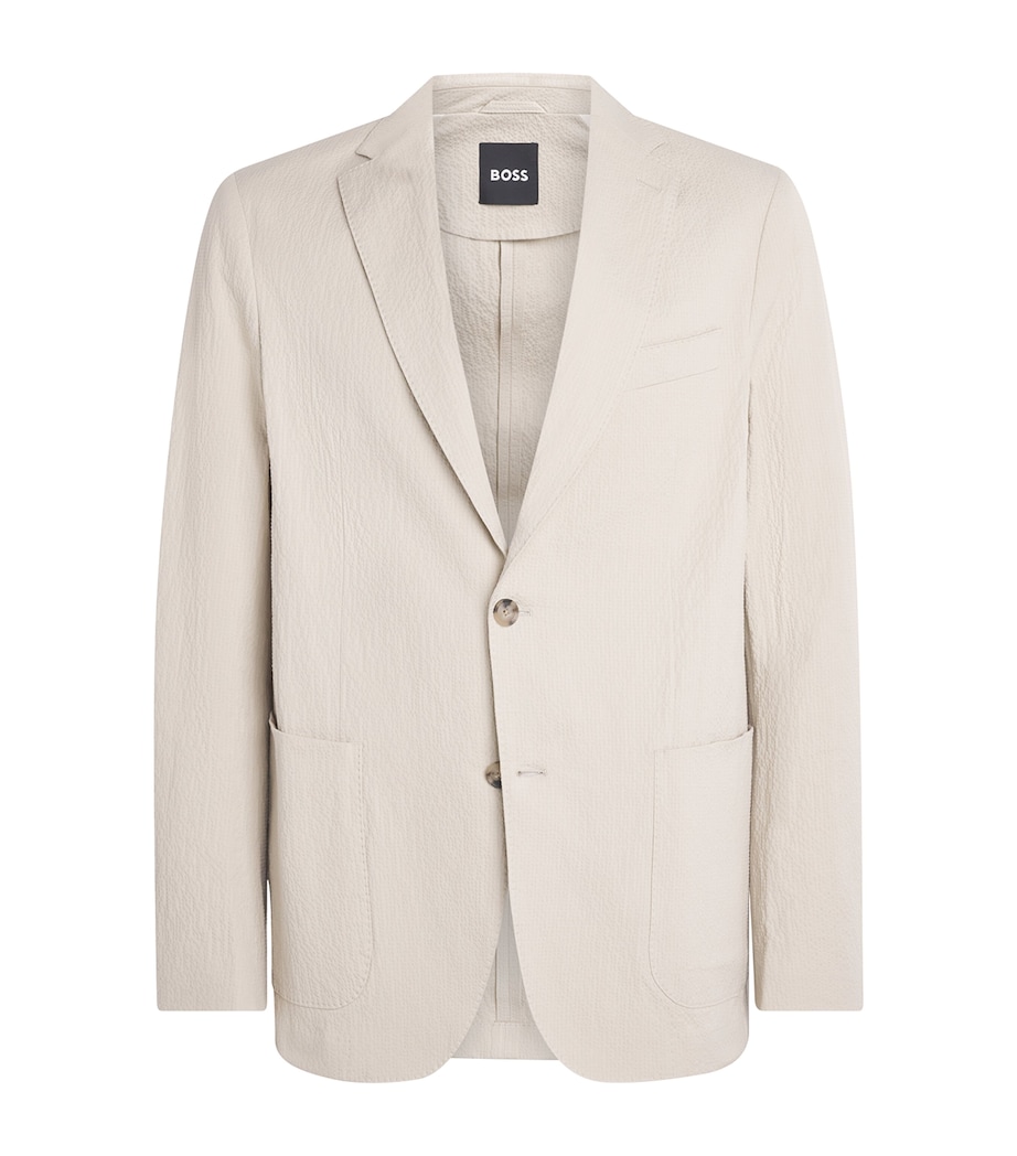 BOSS Mens Seersucker Hanry Blazer Open Beige Image 1