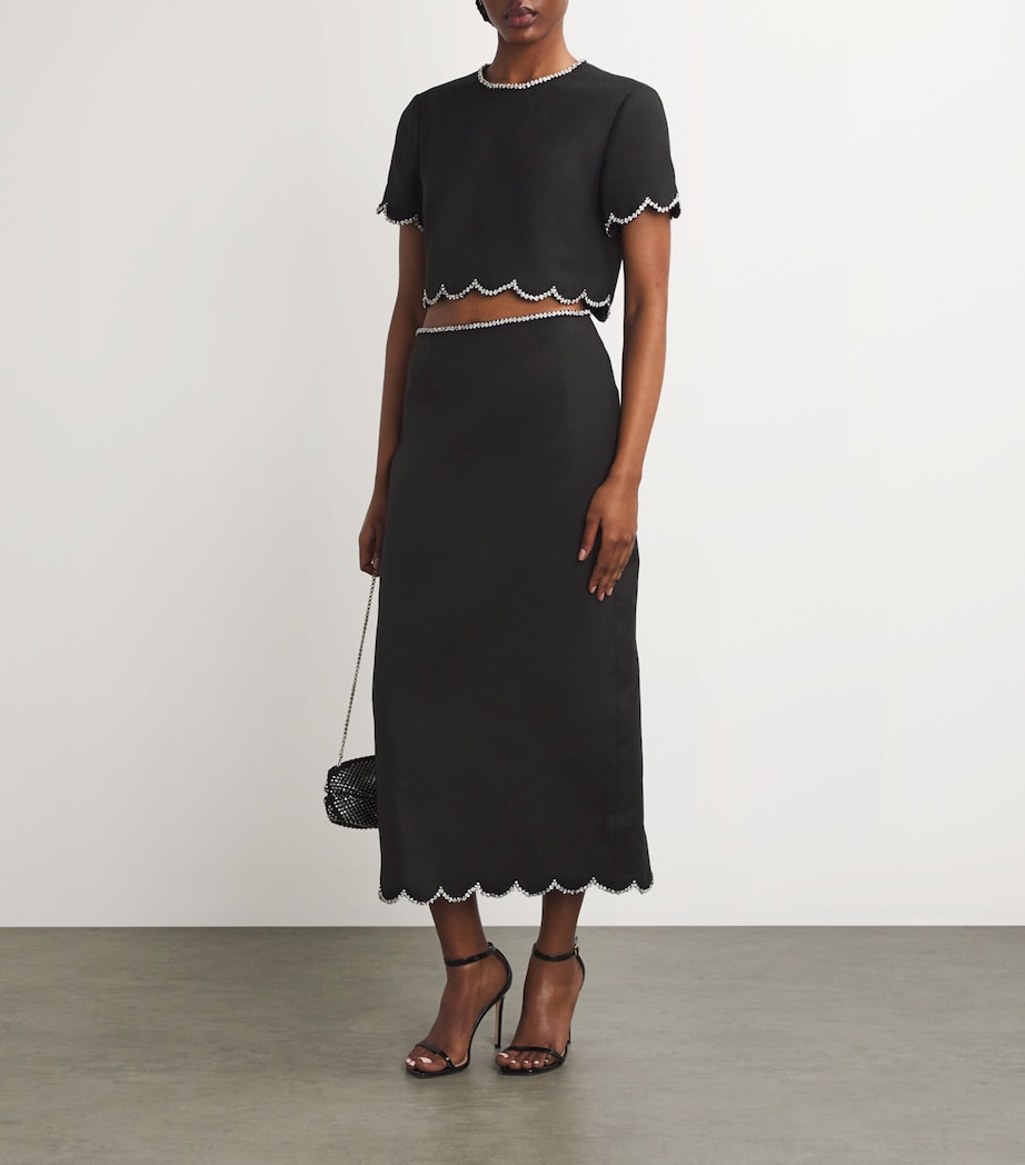 Linen Scalloped Midi Skirt BLKBLACK Image 2
