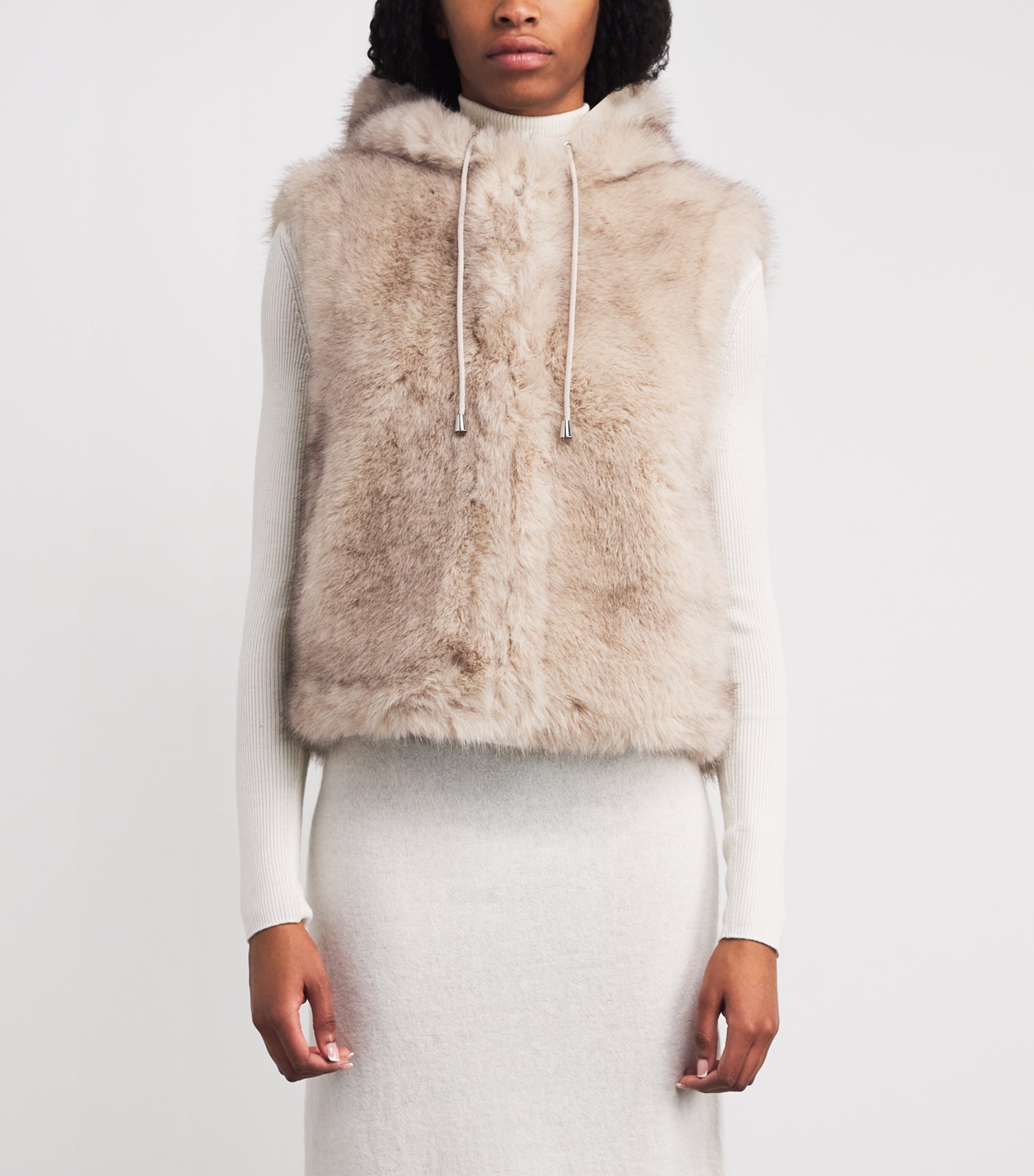 Faux Fur Hooded Gilet BEIGE Image 3