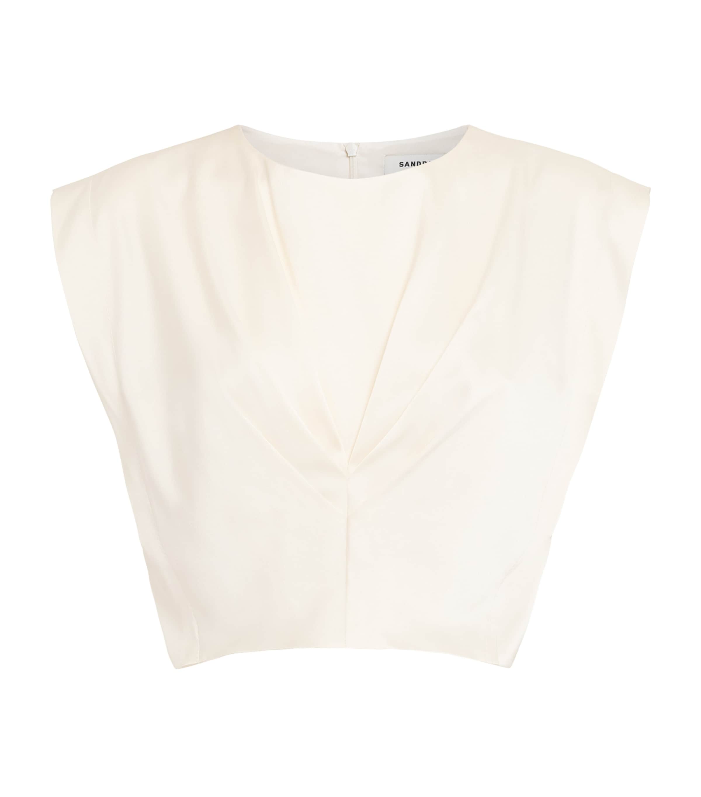Sandro Paris Womens Satin Pleated Crop Top Ecru Image 1