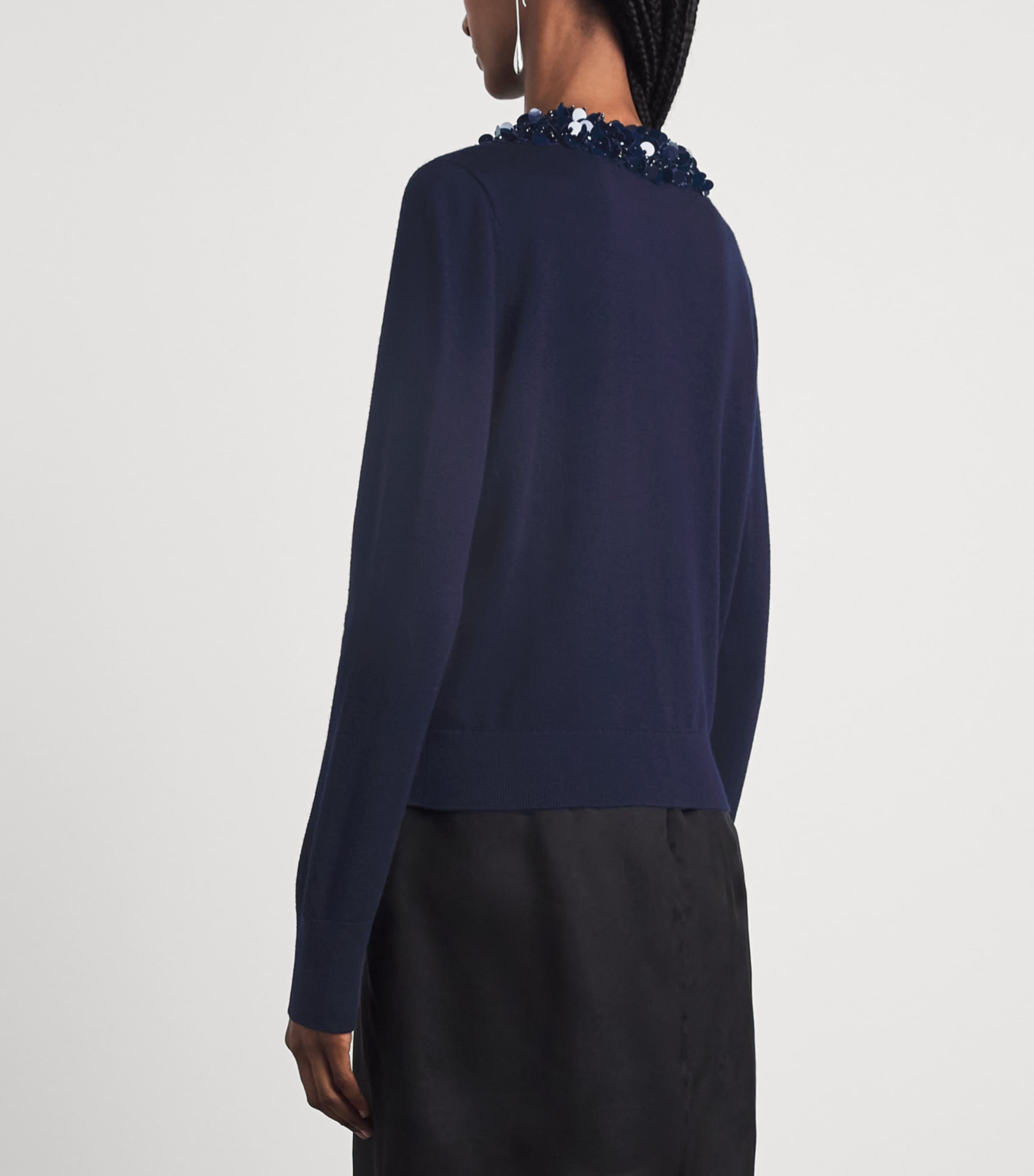 Ulla Johnson Womens Merino Wool Embellished Anna Cardigan Midnight Image 5