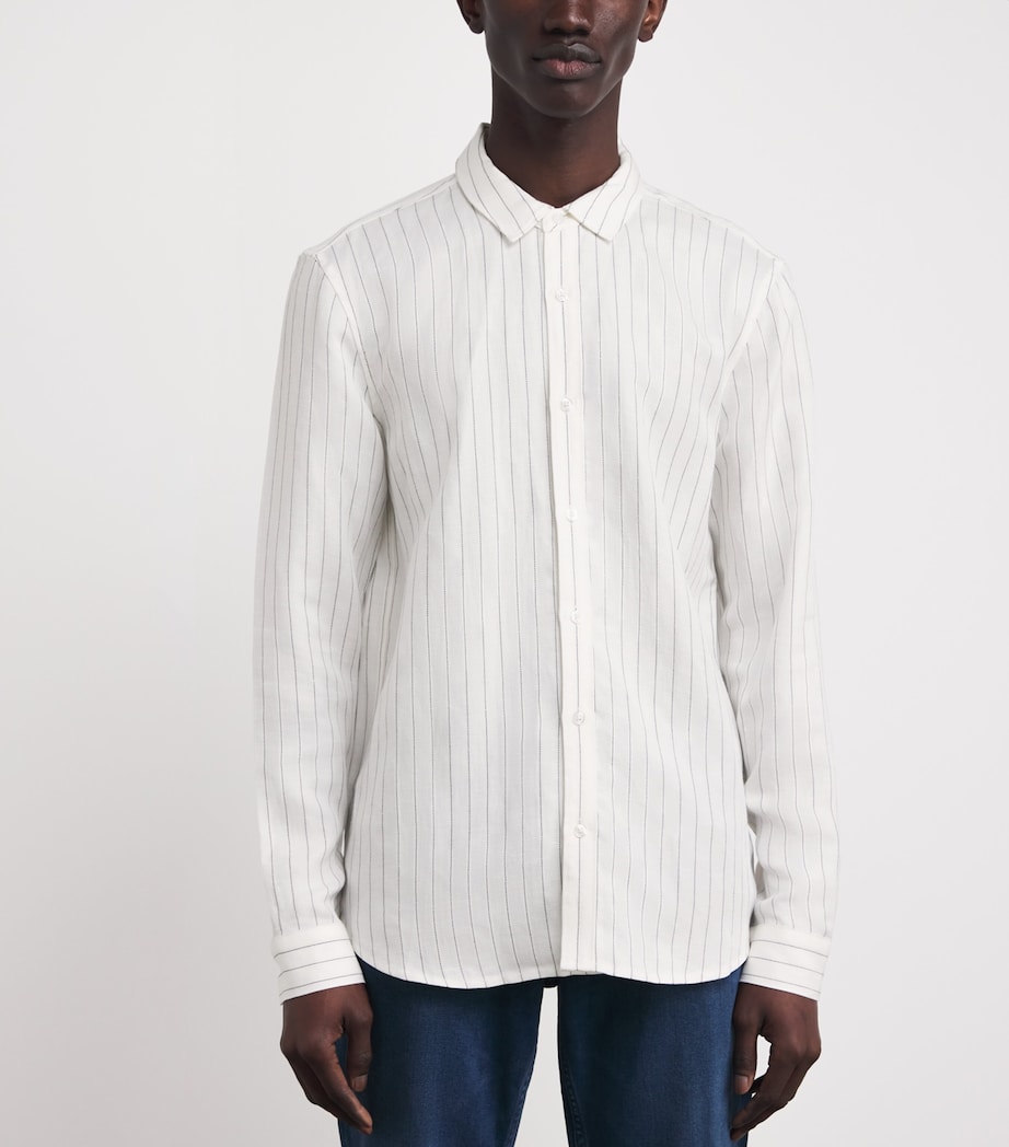 PAIGE Mens Linen-Blend Stripe Shirt Storm Stripe Image 4