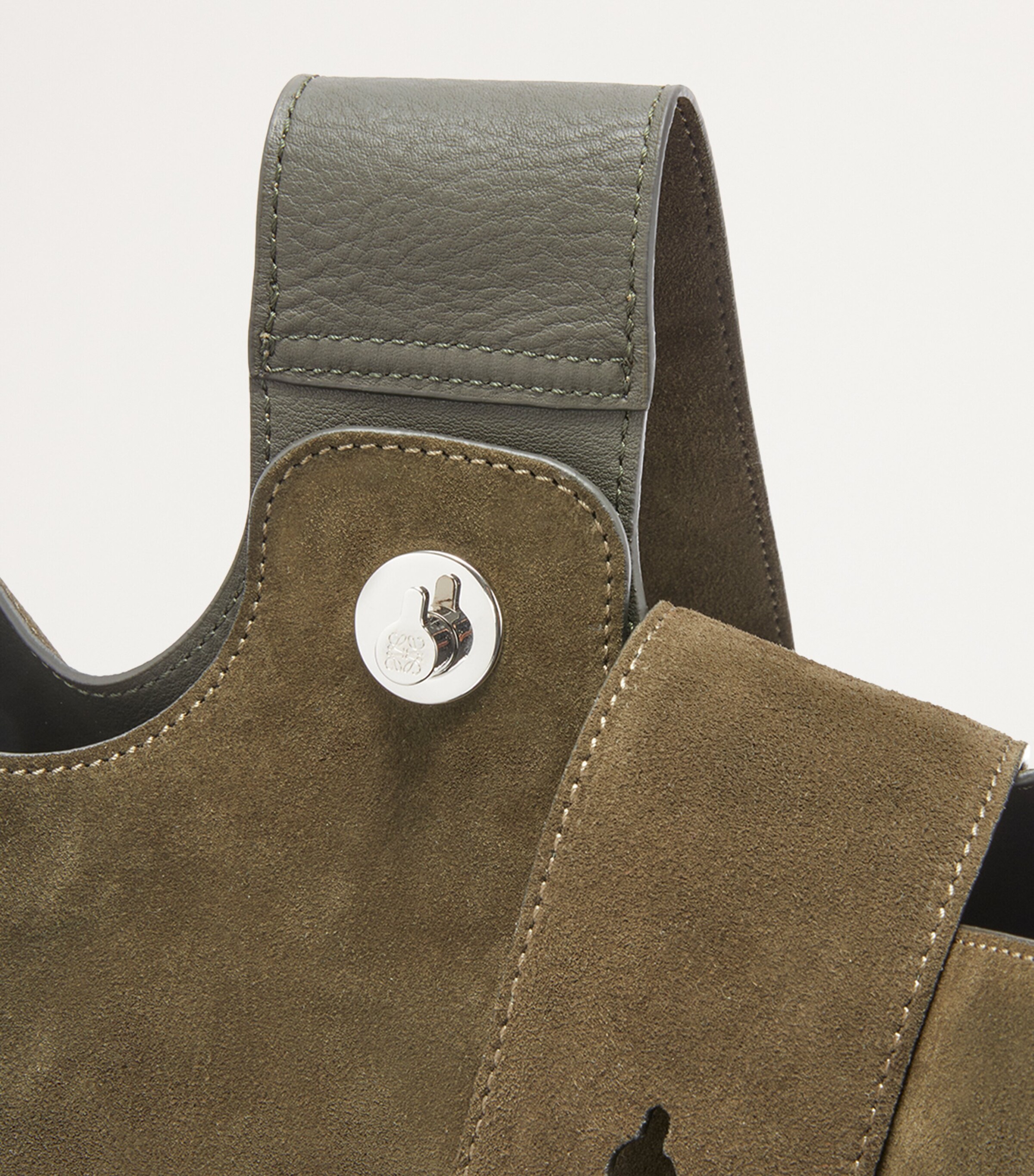 Large Suede Pebble Bucket Bag DARK OLIVE Image 7