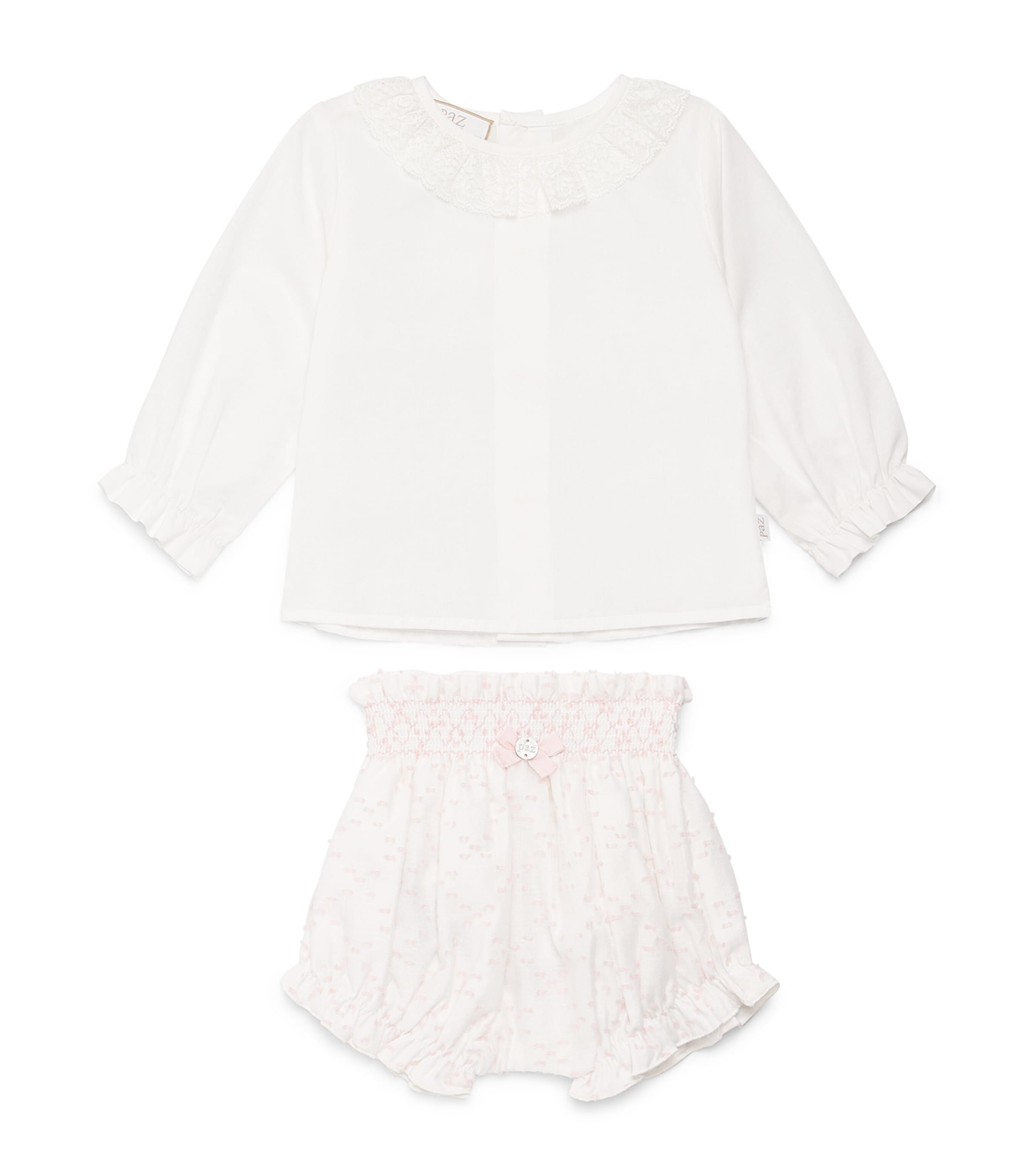 Paz Rodriguez Cotton Blouse and Shorts Set (3-24 Months) Cream Image 1