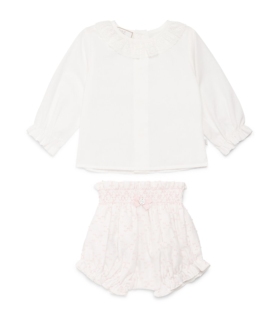 Paz Rodriguez Cotton Blouse and Shorts Set (3-24 Months) Cream Image 1