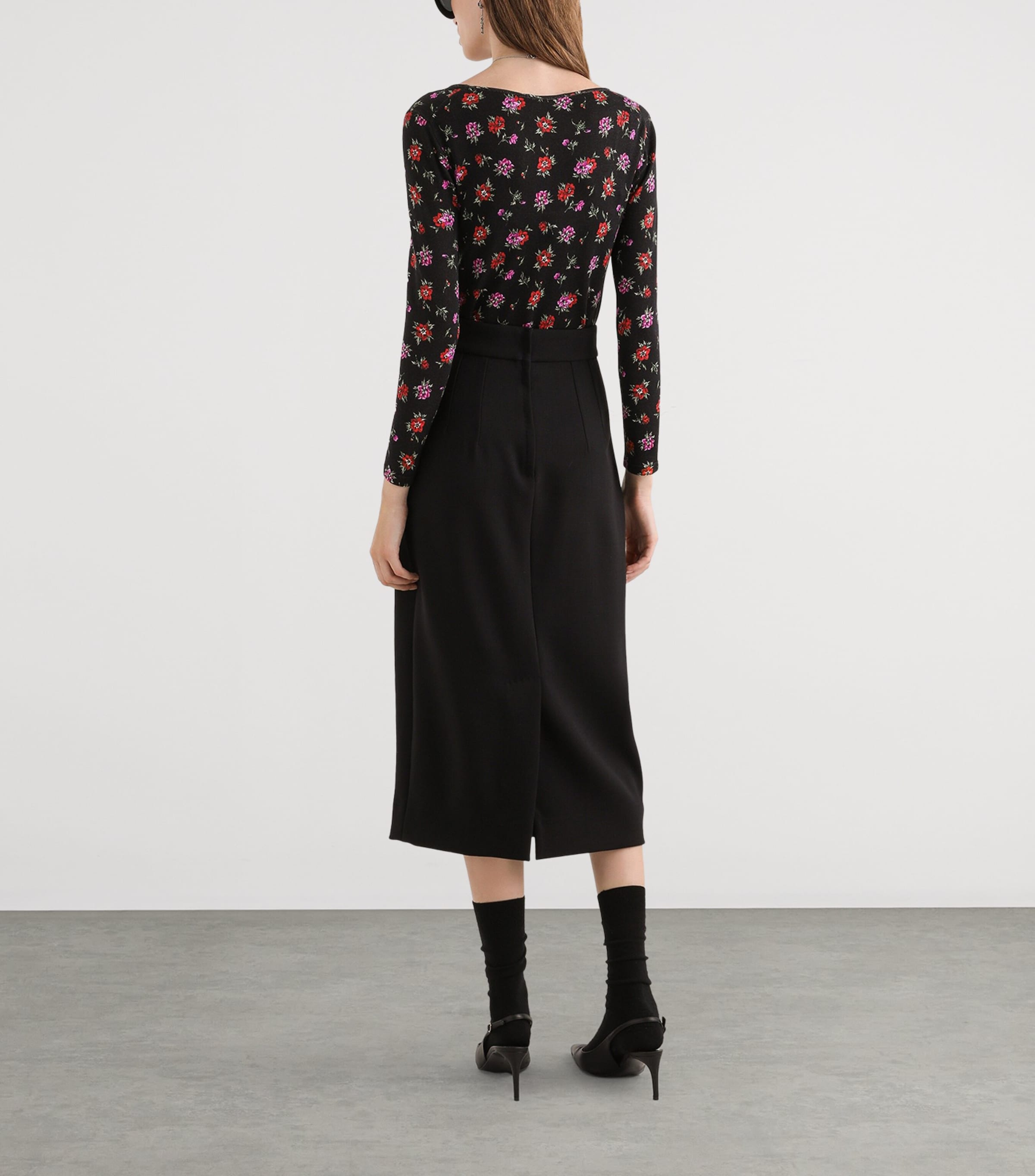 Dolce&Gabbana Womens Stretch-Virgin Wool Midi Pencil Skirt Blac Image 4