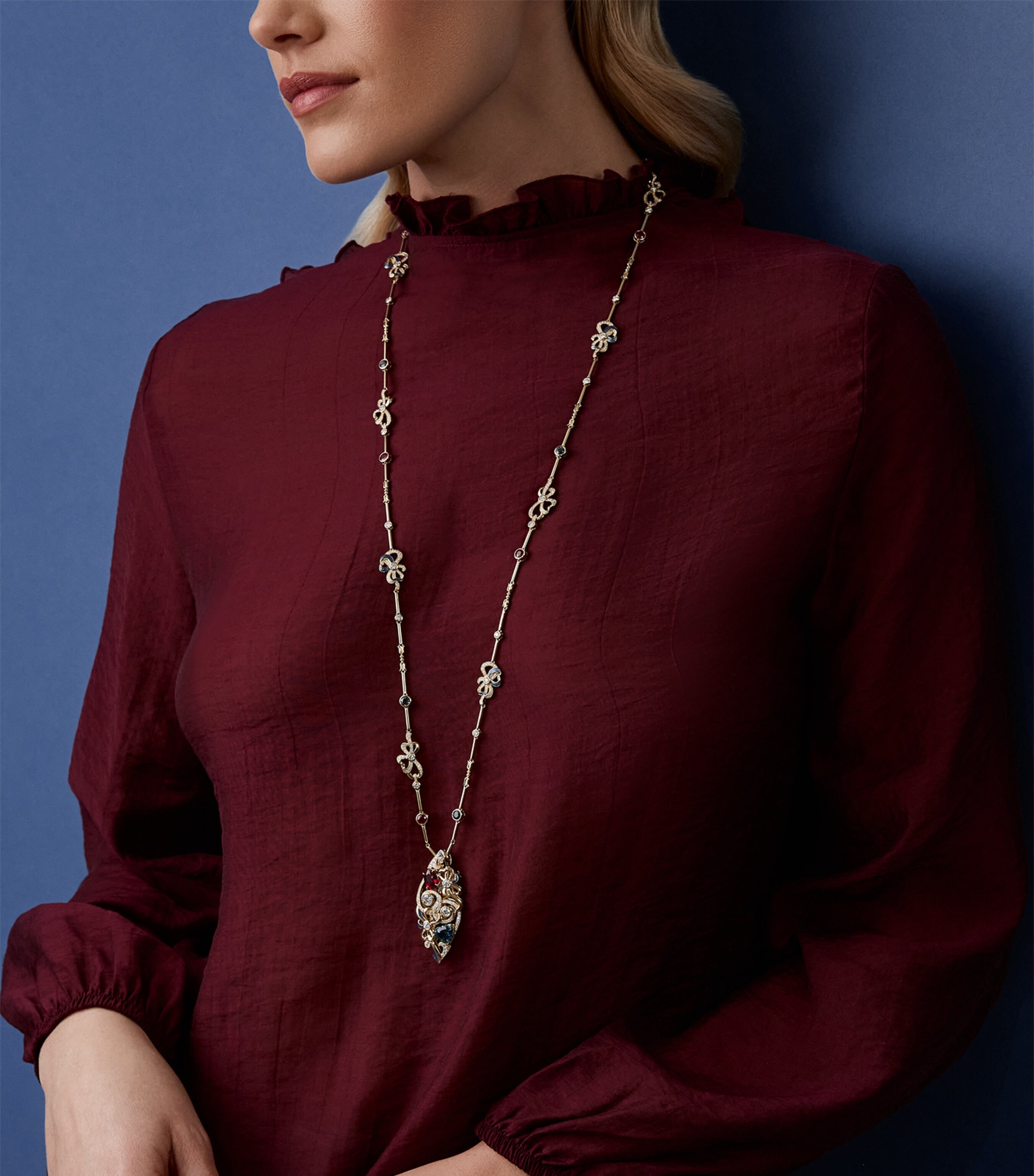 Boodles Yellow Gold, Diamond and Gemstone Presence Chamber Pendant Necklace Red Image 2