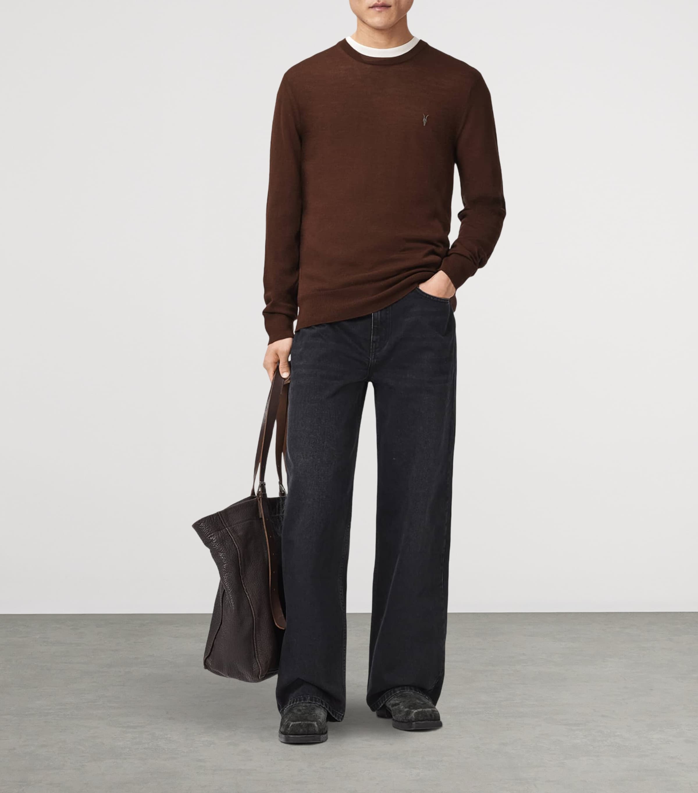 AllSaints Mens Merino Wool Mode Sweater Hot Choc Brown Image 5