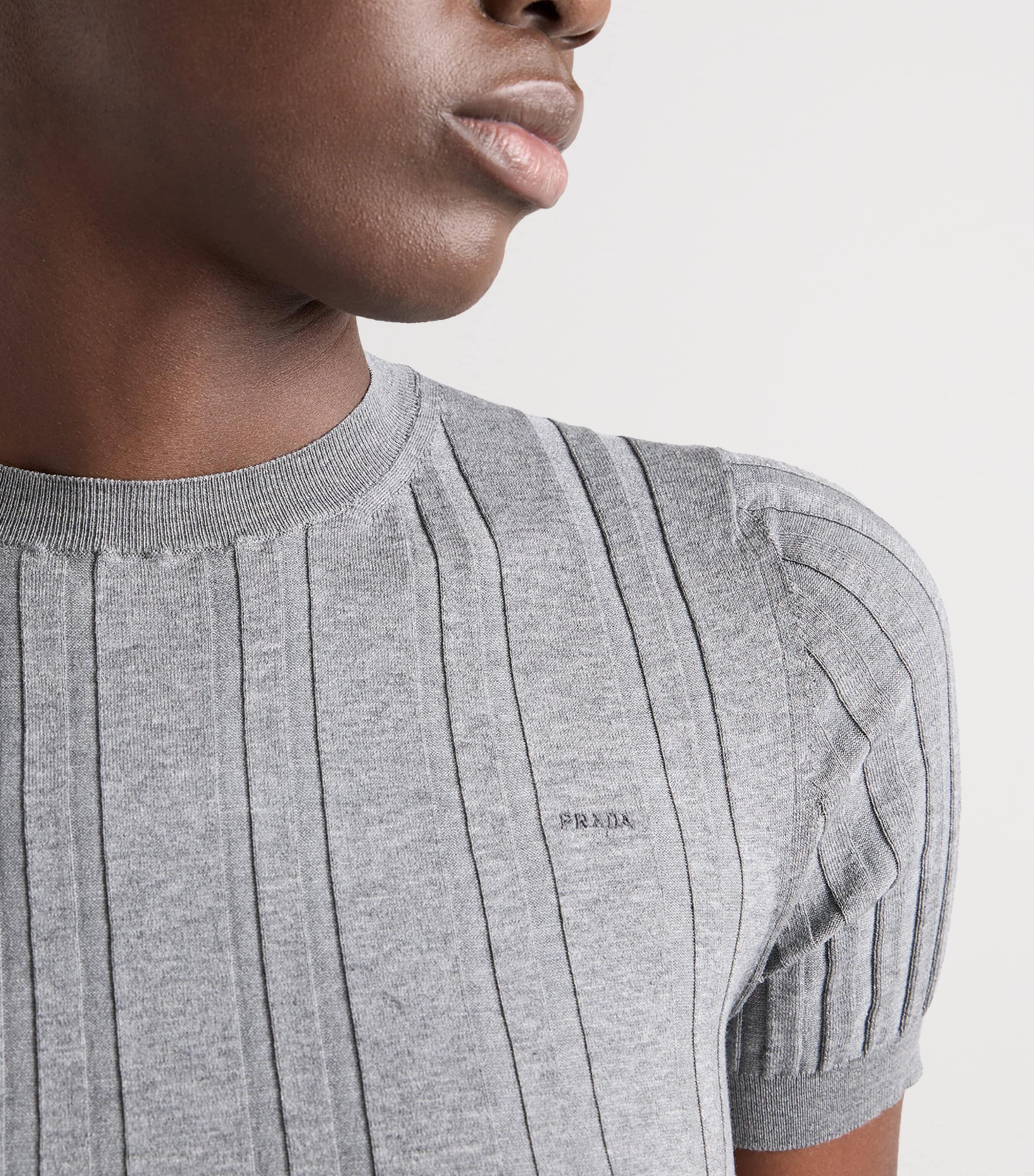Prada Womens Cotton Ribbed Short-Sleeve T-Shirt Grey Image 6