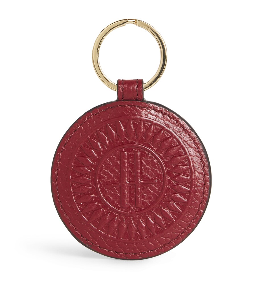 Leather Logo Circle Keyring BURGUNDY Image 1