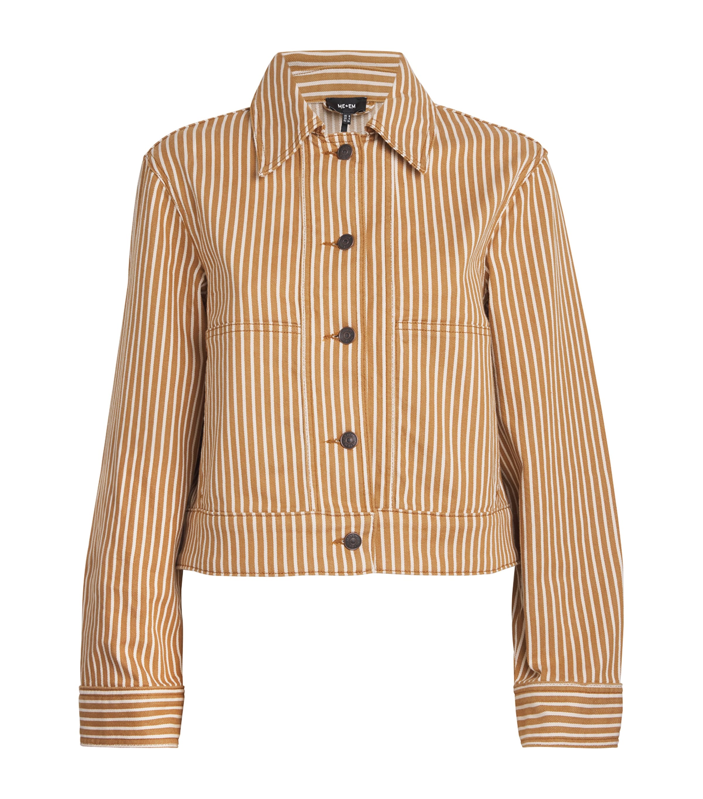 Shop Me+em Cropped Stripe Denim Jacket In Brown