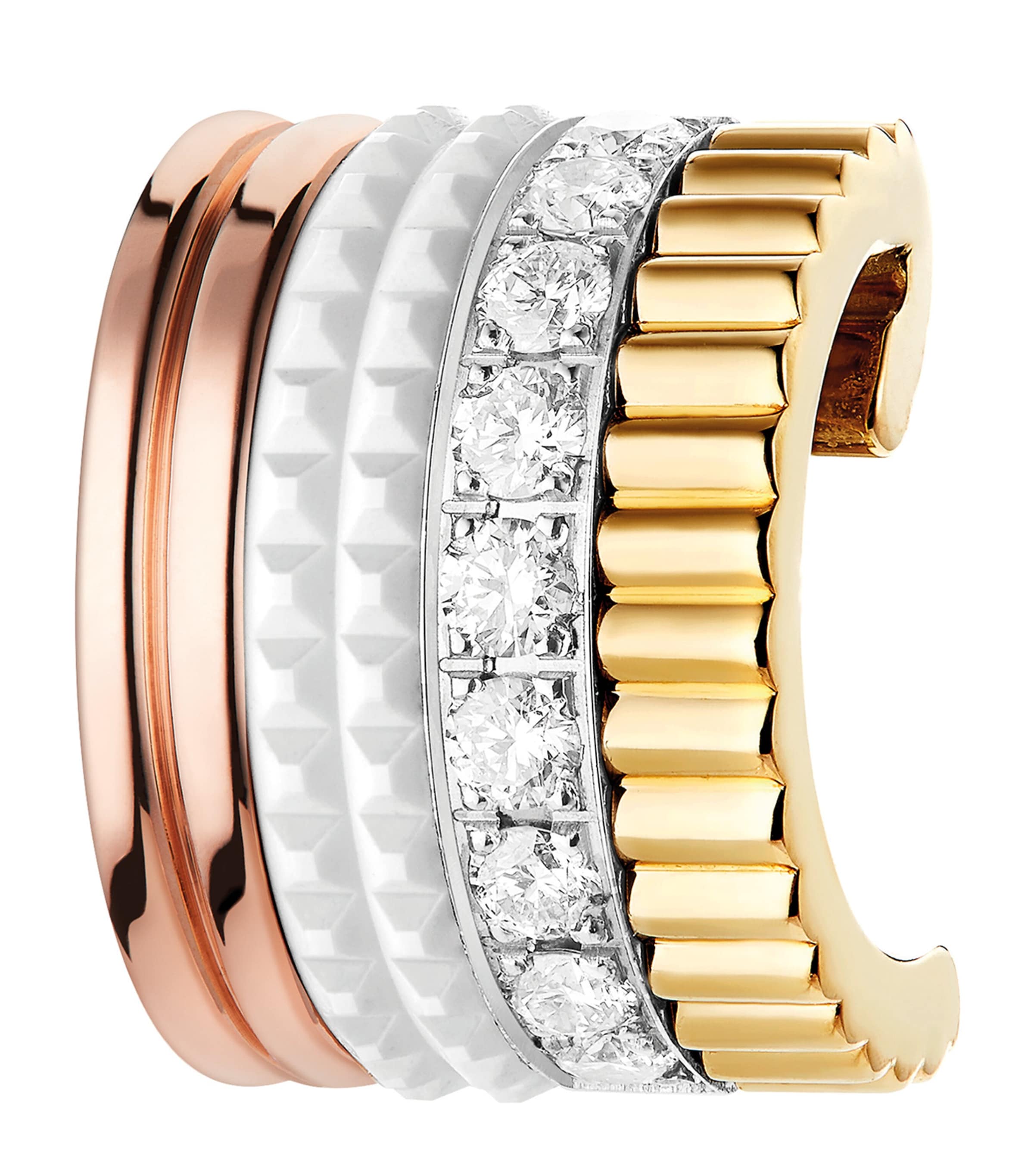 Boucheron Mixed Gold And Diamond Quatre White Edition Single Ear Clip In Multi