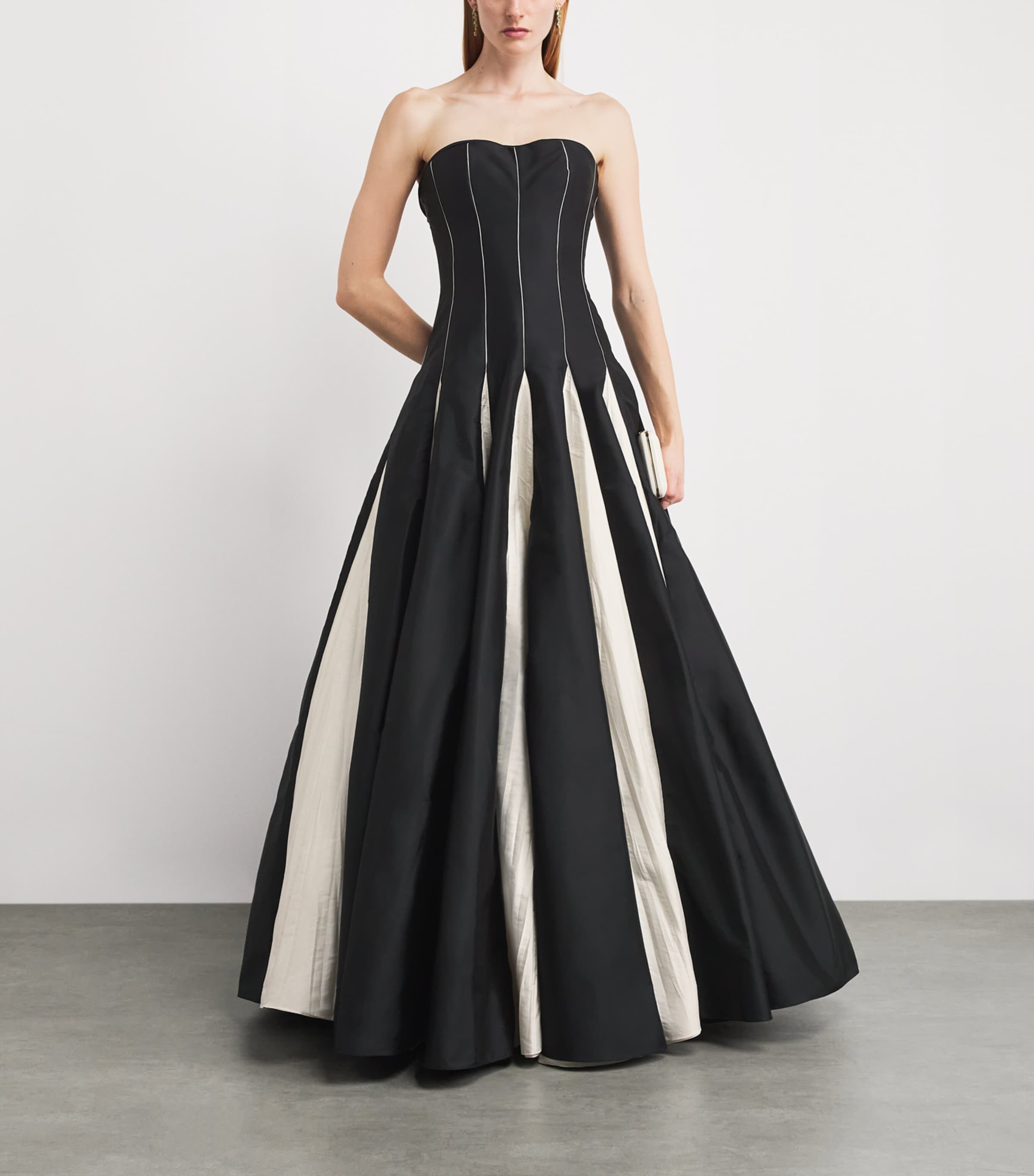 Marmar Halim Womens Taffeta Contrast Panelled Gown Black Image 2