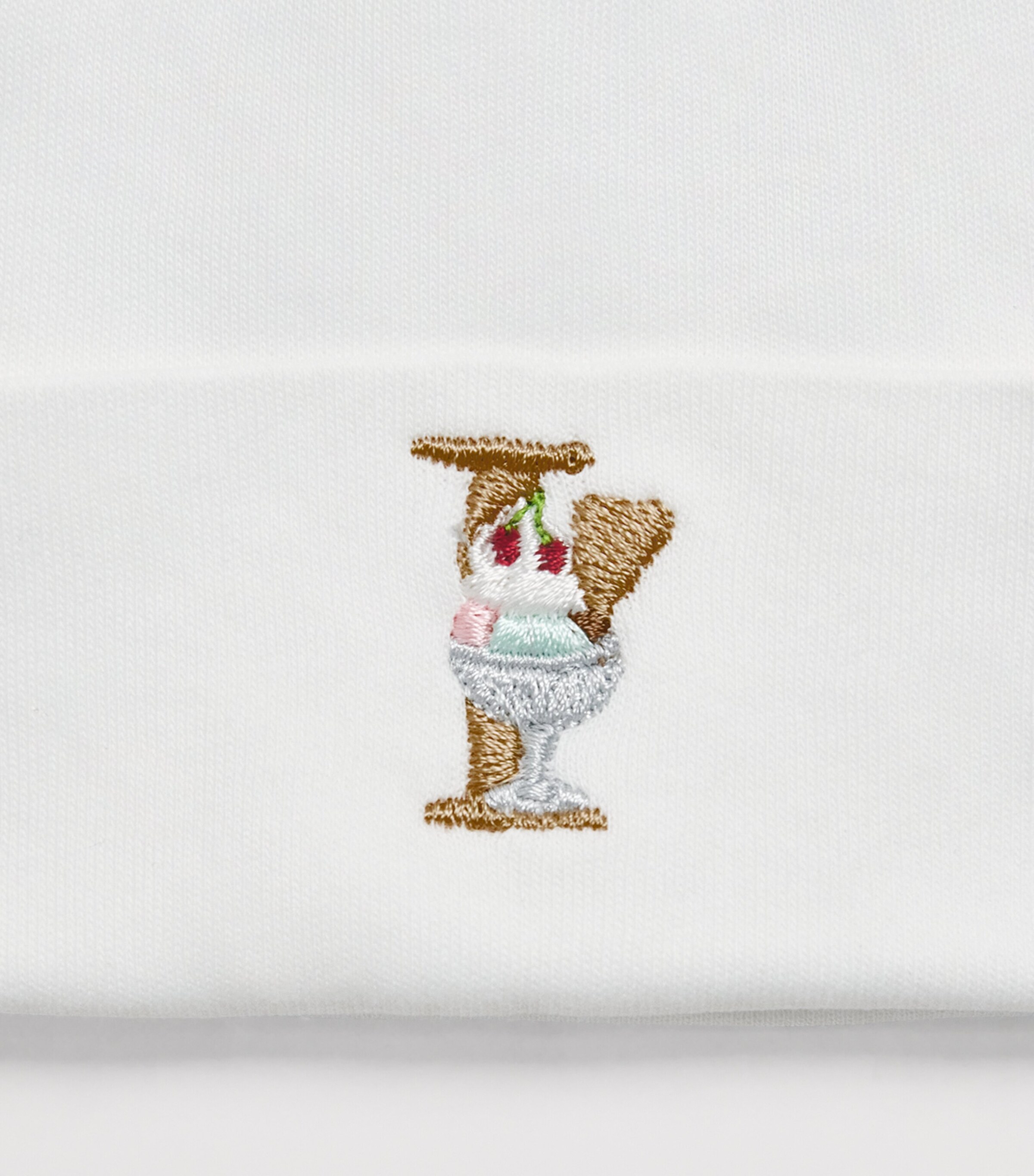 PAINT MY DREAMS Cotton Embroidered ‘I’ Beanie White Image 3