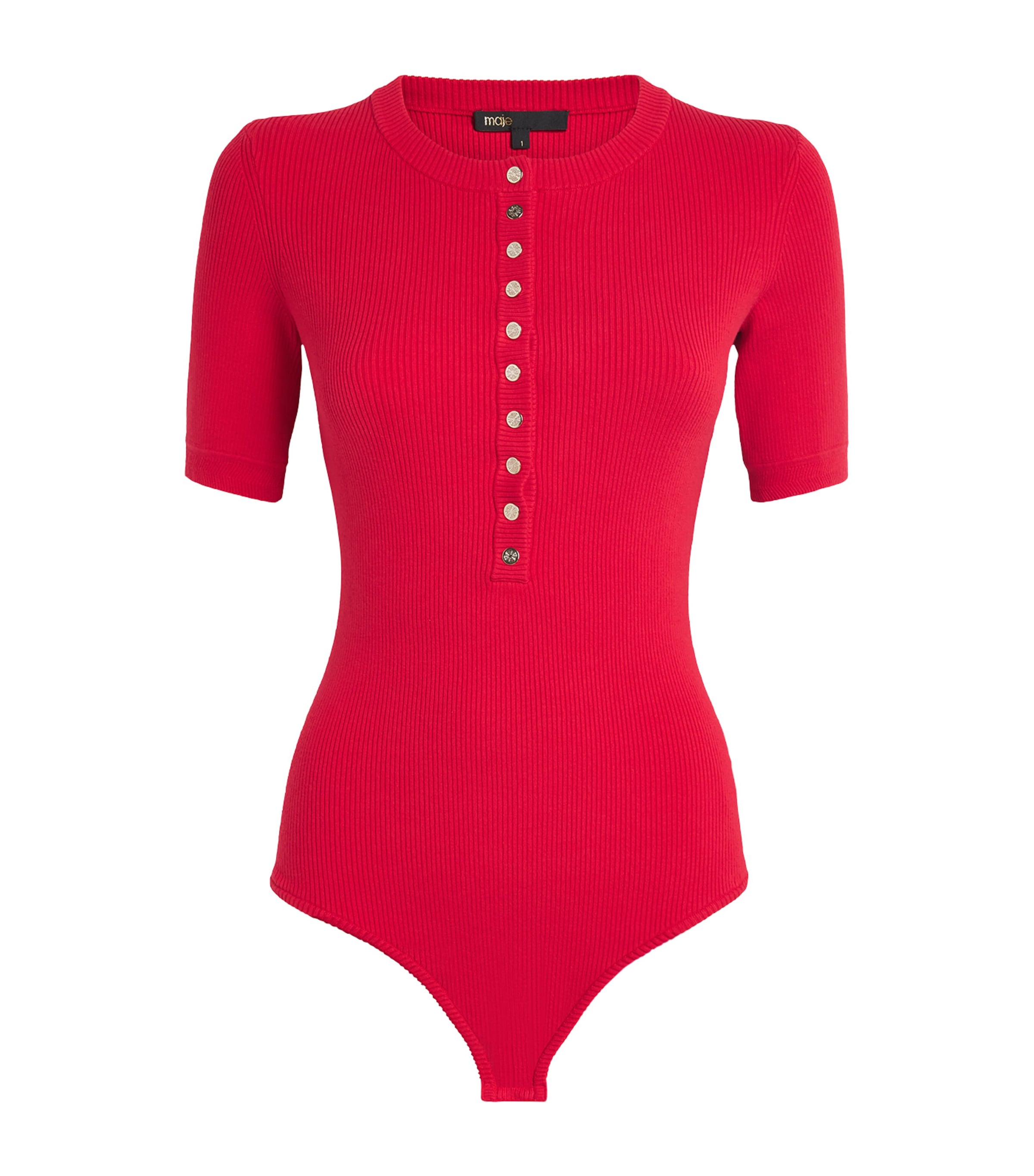 Maje Cotton-blend Short Sleeve Bodysuit In Red