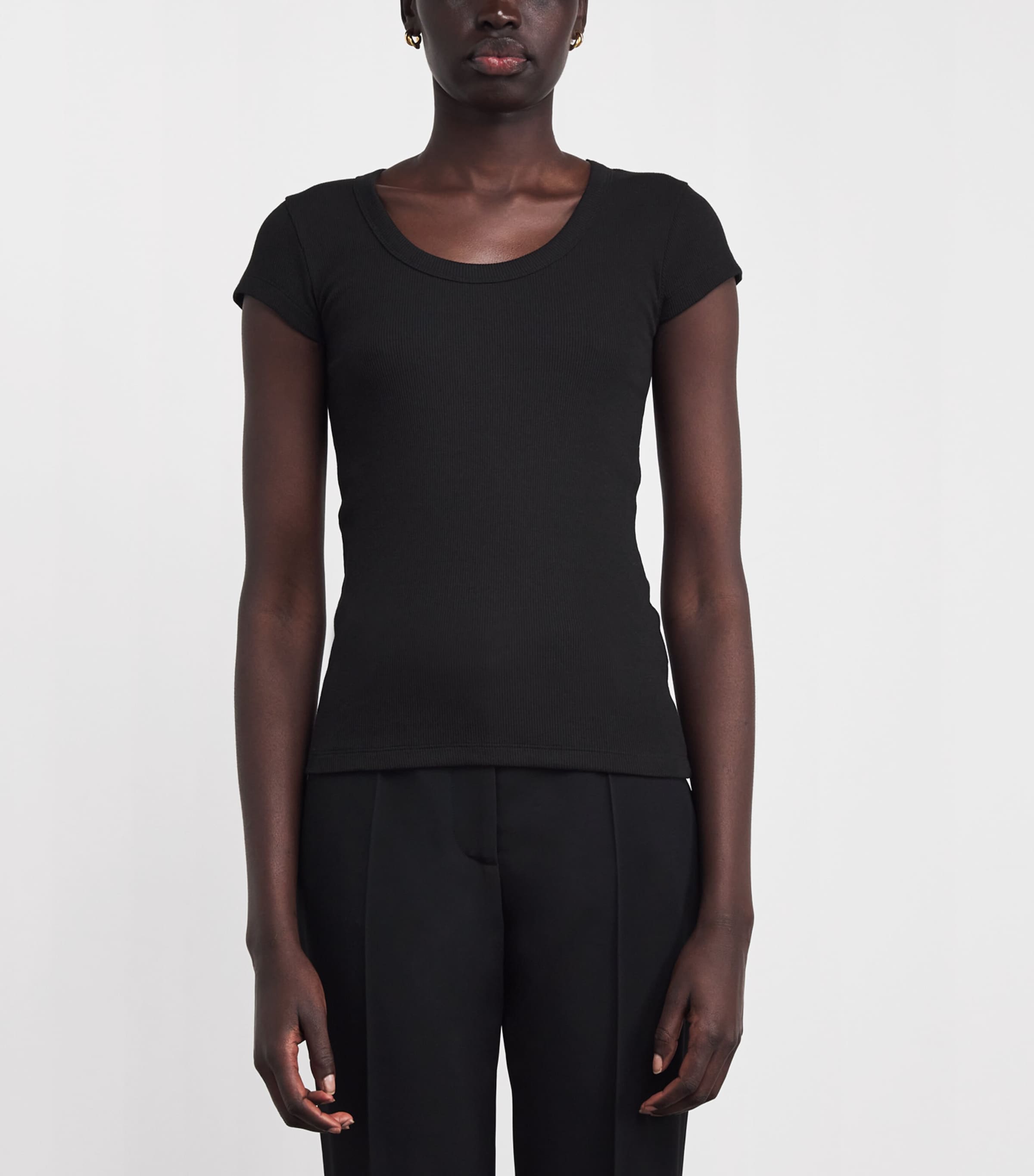 Stretch-Cotton Ribbed Saba Top BLACK Image 3